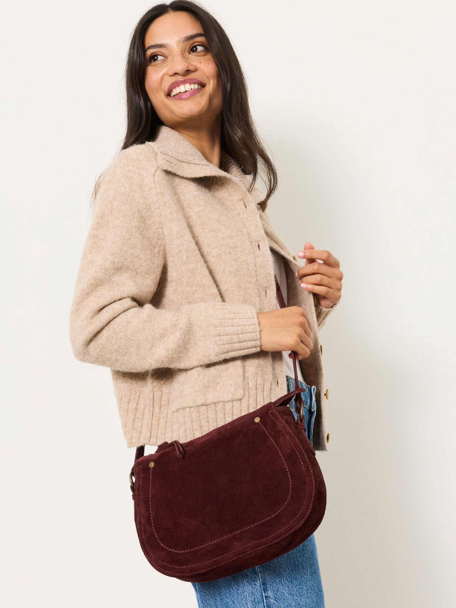 Burgundy Slouchy Suede Saddle Crossbody Bag - Image 5 of 5 Burgundy Slouchy Suede Saddle Crossbody Bag - Image 5 of 5