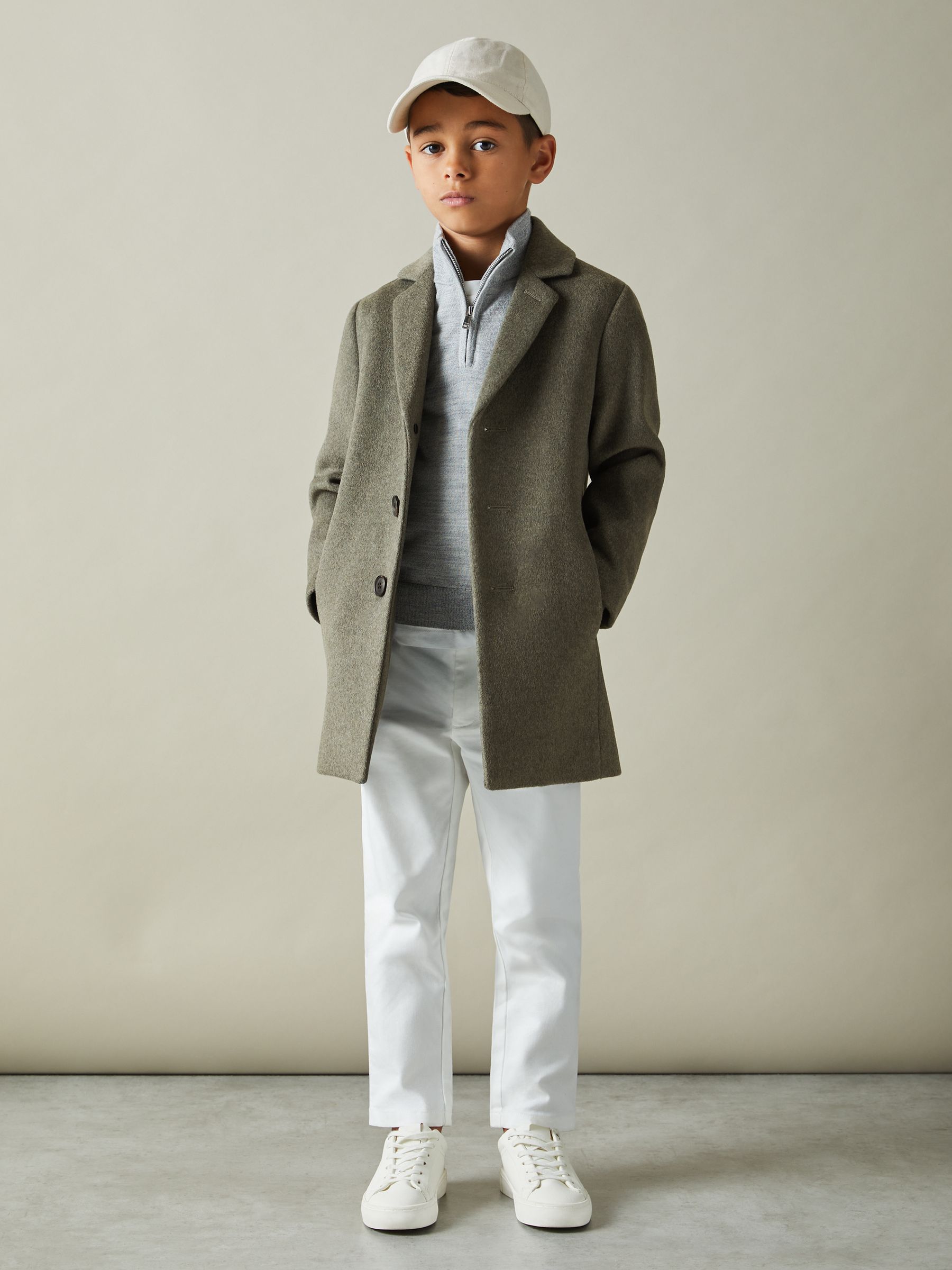 3-9 yrs Single Breasted Overcoat in Green Smoke - Image 1 of 4