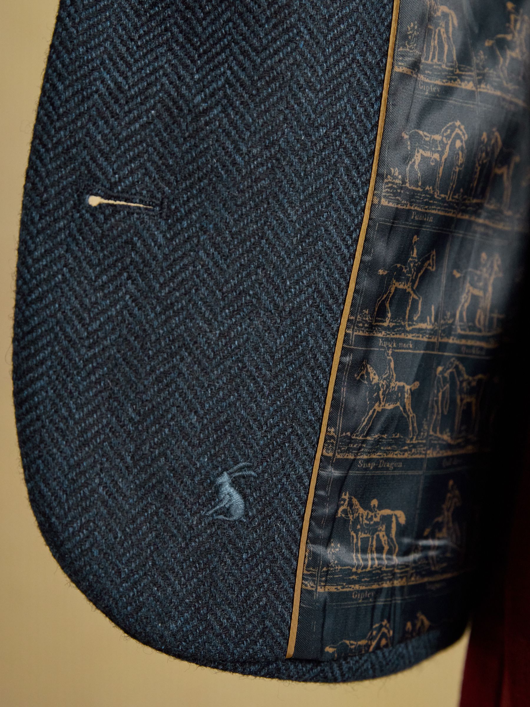 Navy Herringbone Tweed Wool Blend Nehru Collar Gilet - Image 4 of 8