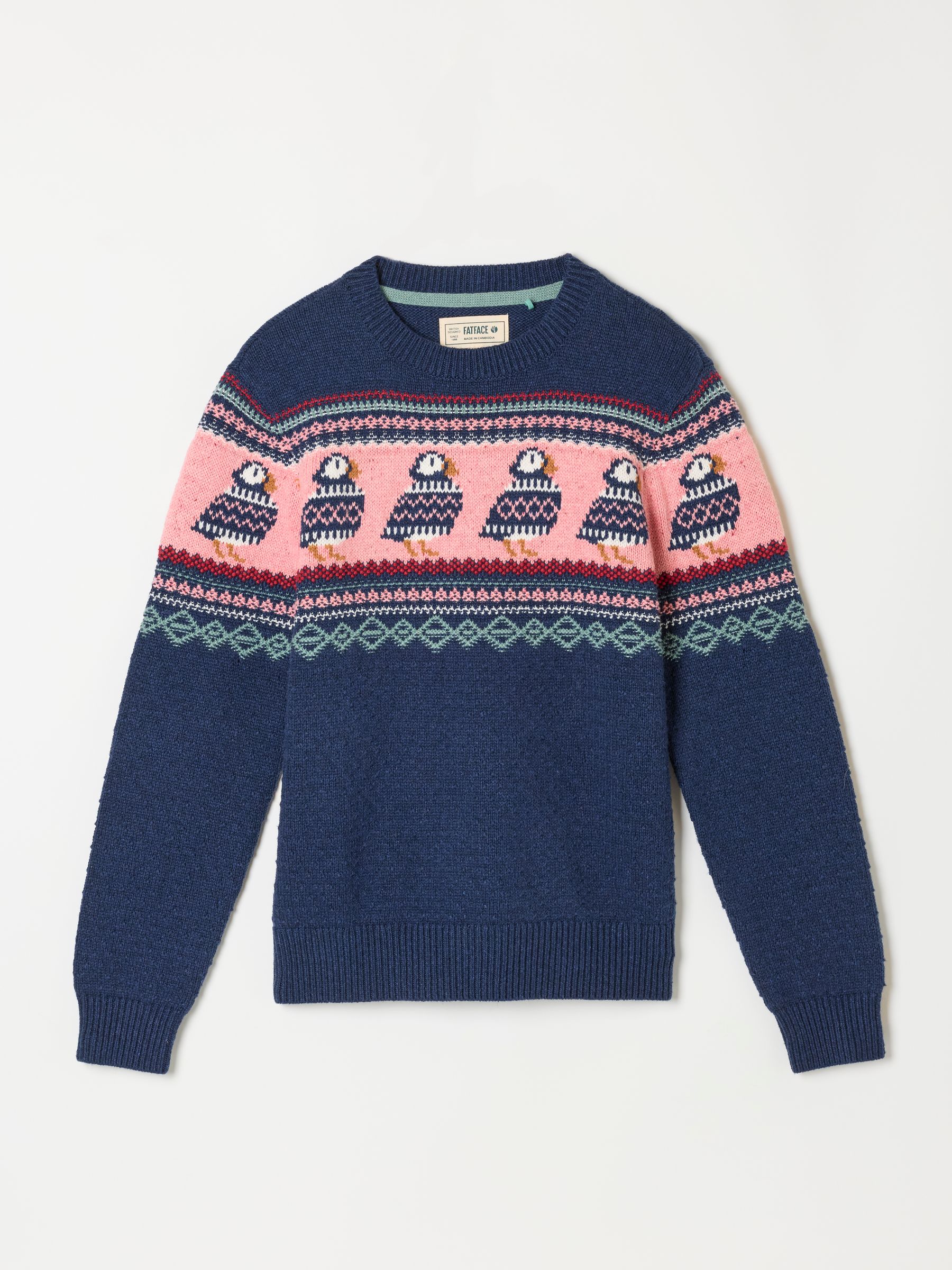 Puffin Navy Fairisle Knitted Crew Neck Christmas Jumper - Image 5 of 5