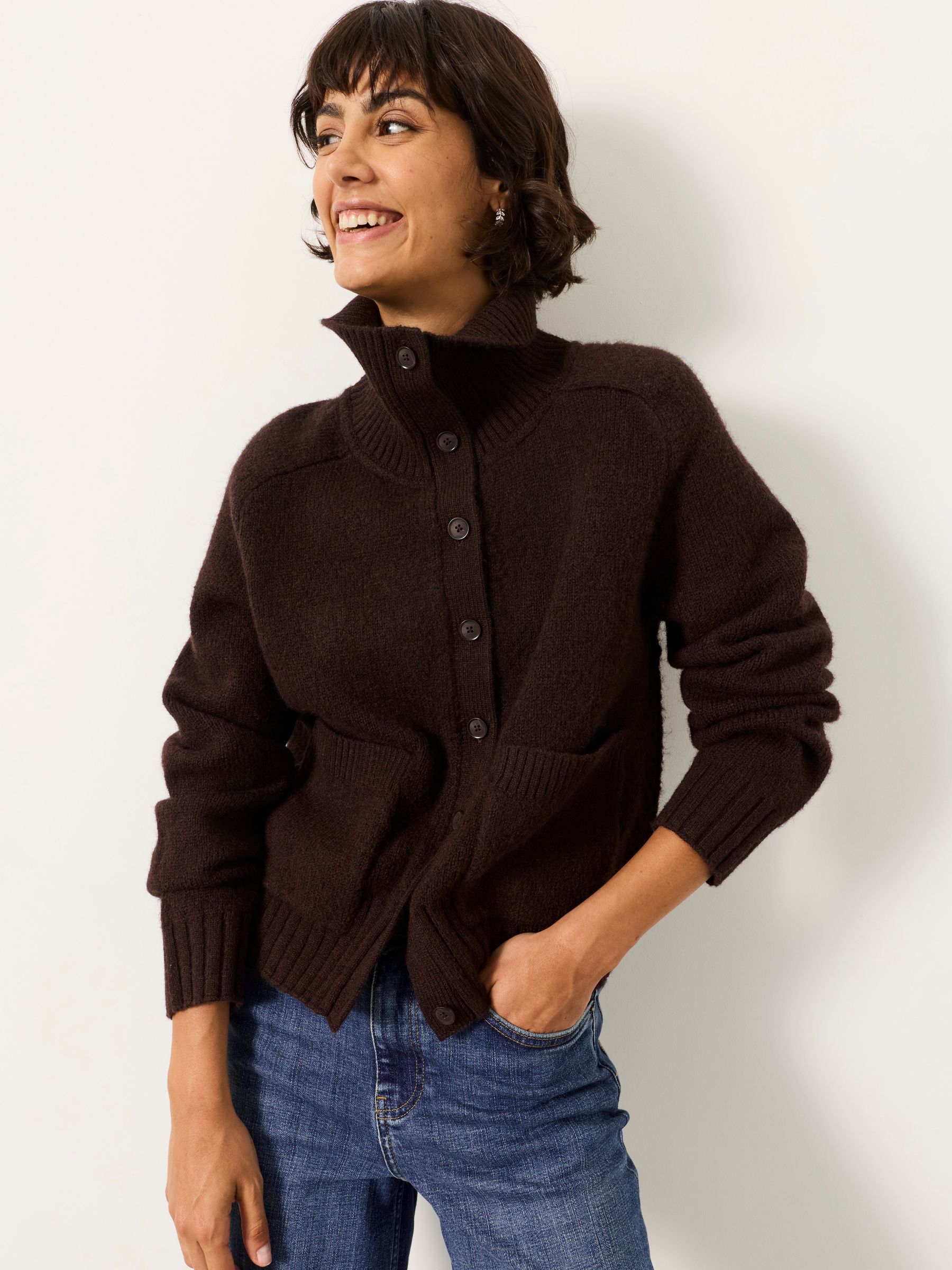 Freya Dark Red Funnel Neck Knitted Cardigan - Image 3 of 6