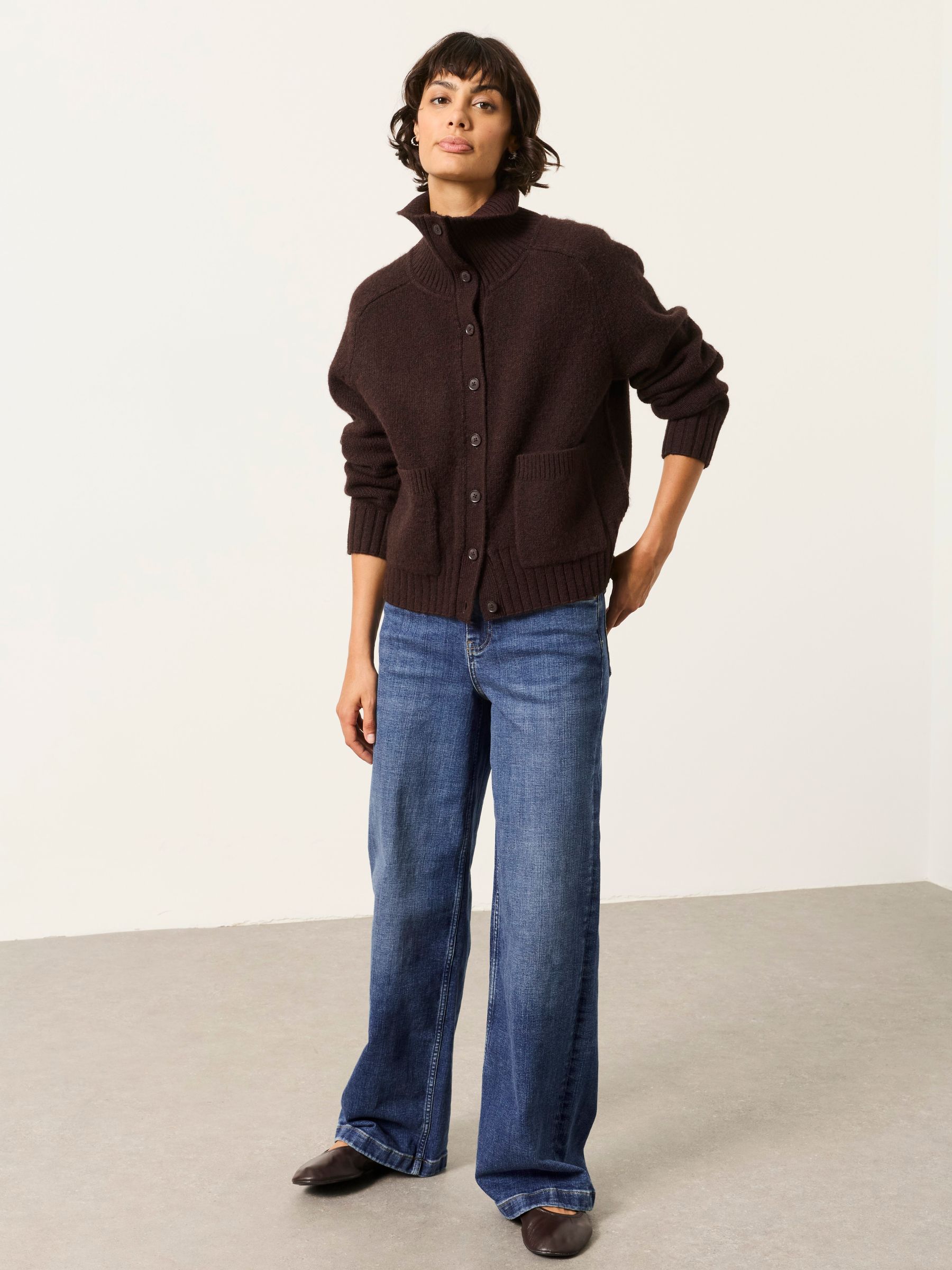 Freya Dark Red Funnel Neck Knitted Cardigan - Image 4 of 6
