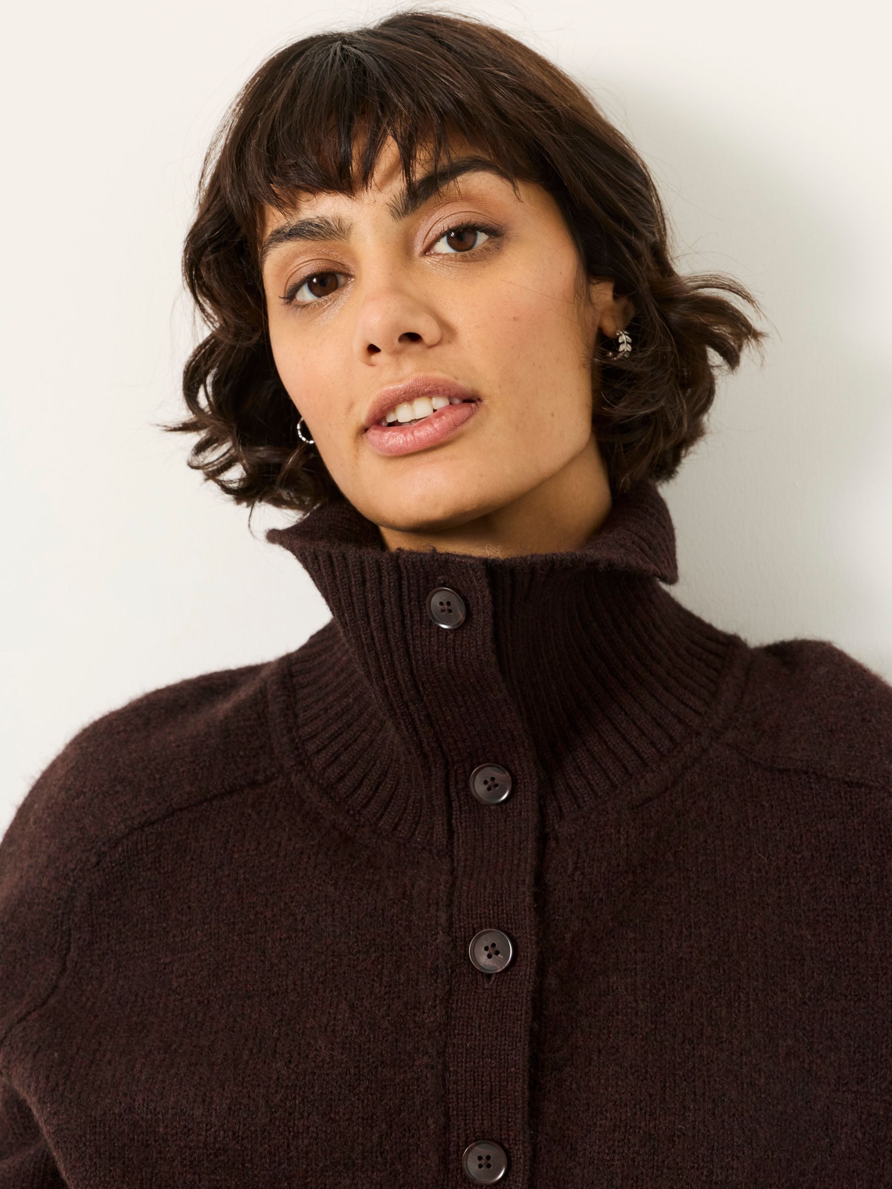 Freya Dark Red Funnel Neck Knitted Cardigan - Image 5 of 6