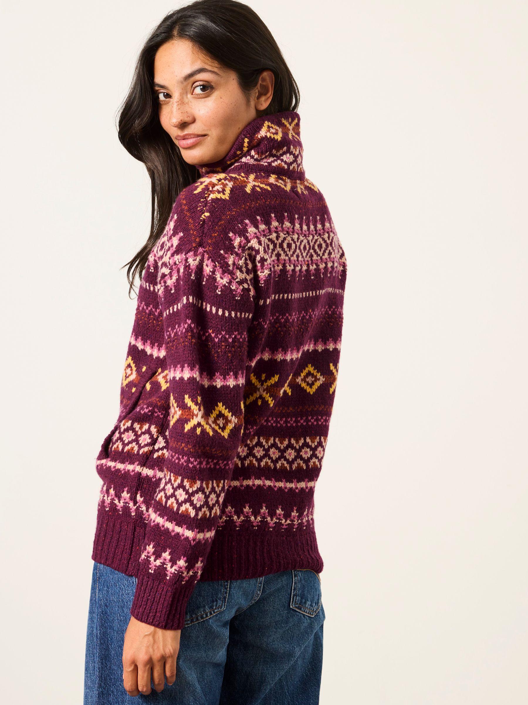 Burgundy Red Bonnie Knitted Pattern Zip Through Jacket - Image 3 of 7