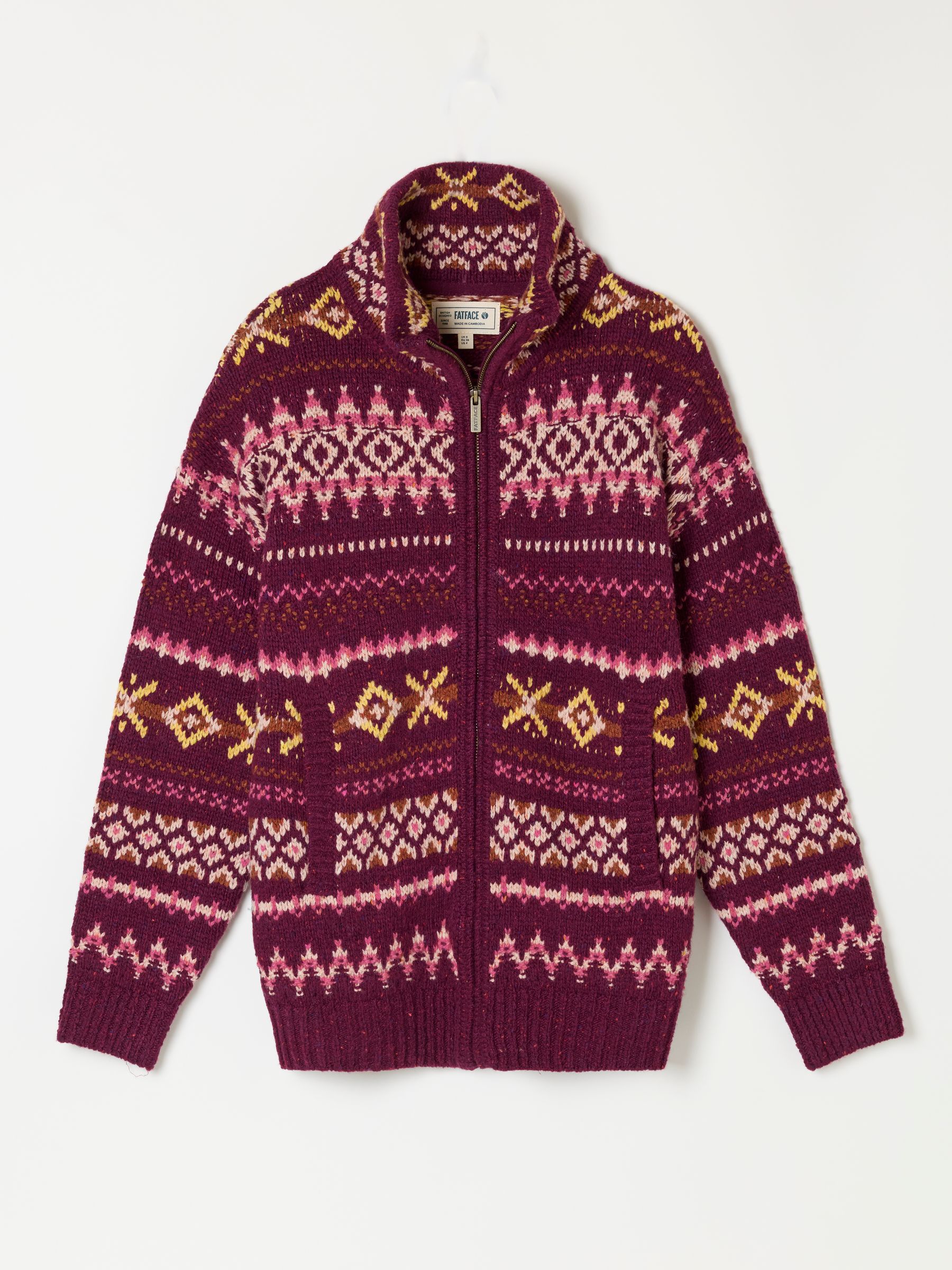 Burgundy Red Bonnie Knitted Pattern Zip Through Jacket - Image 7 of 7