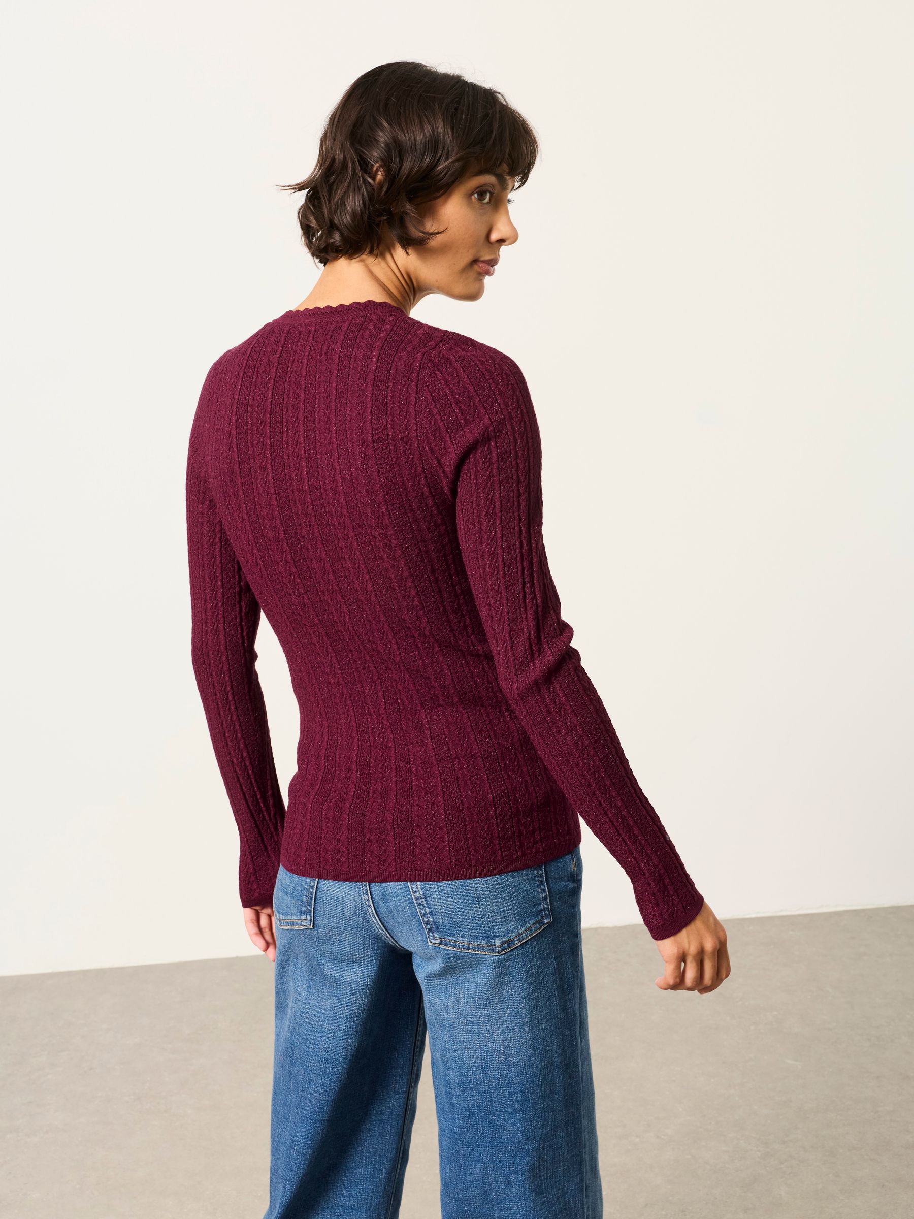 Mae Plum Purple Knitted Sparkle Vee Top - Image 2 of 5