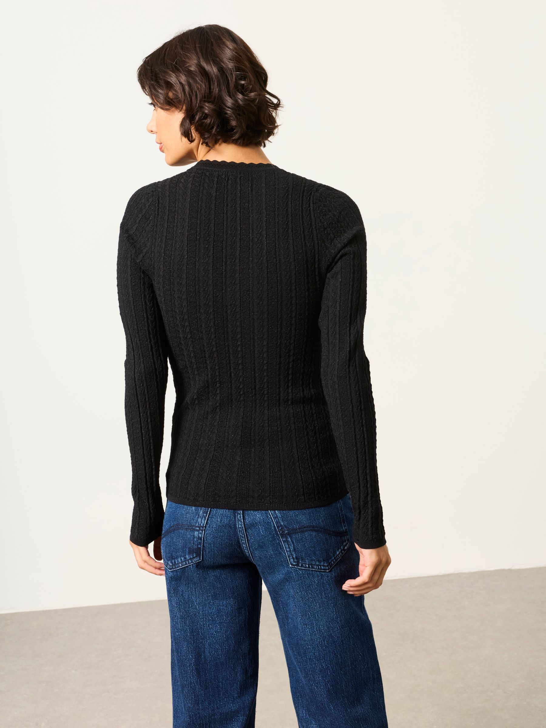 Mae Black Knitted Sparkle Vee Top - Image 2 of 5