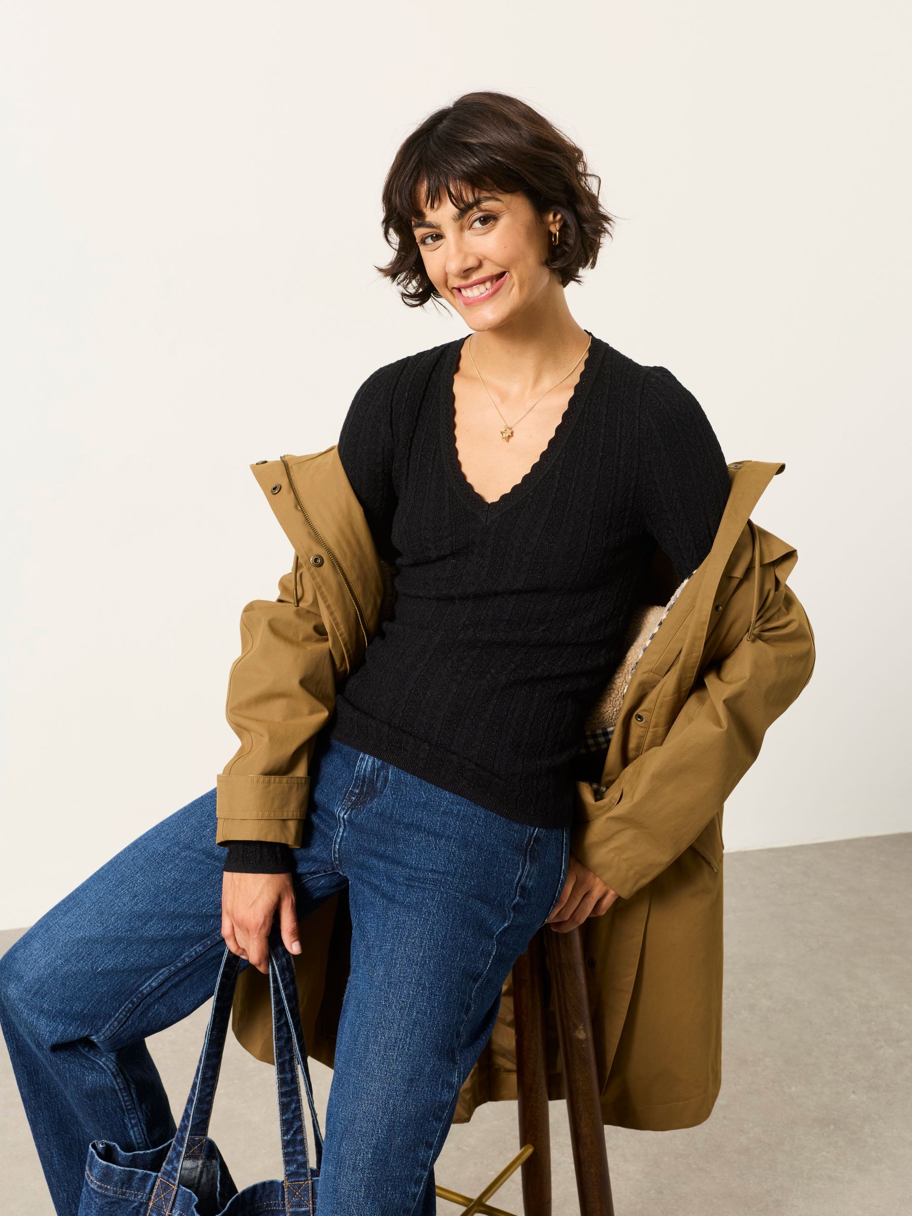 Mae Black Knitted Sparkle Vee Top - Image 3 of 5