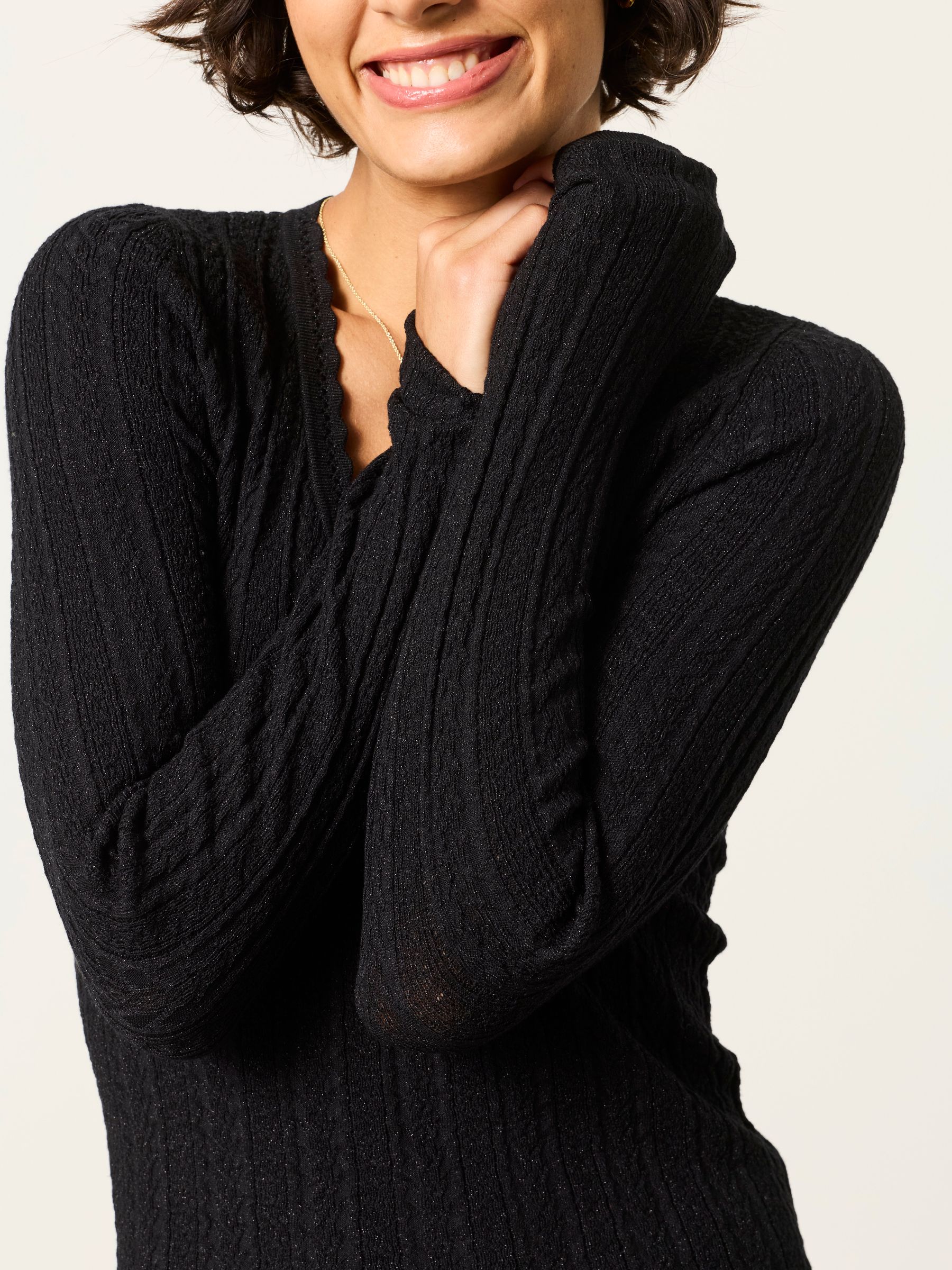 Mae Black Knitted Sparkle Vee Top - Image 4 of 5
