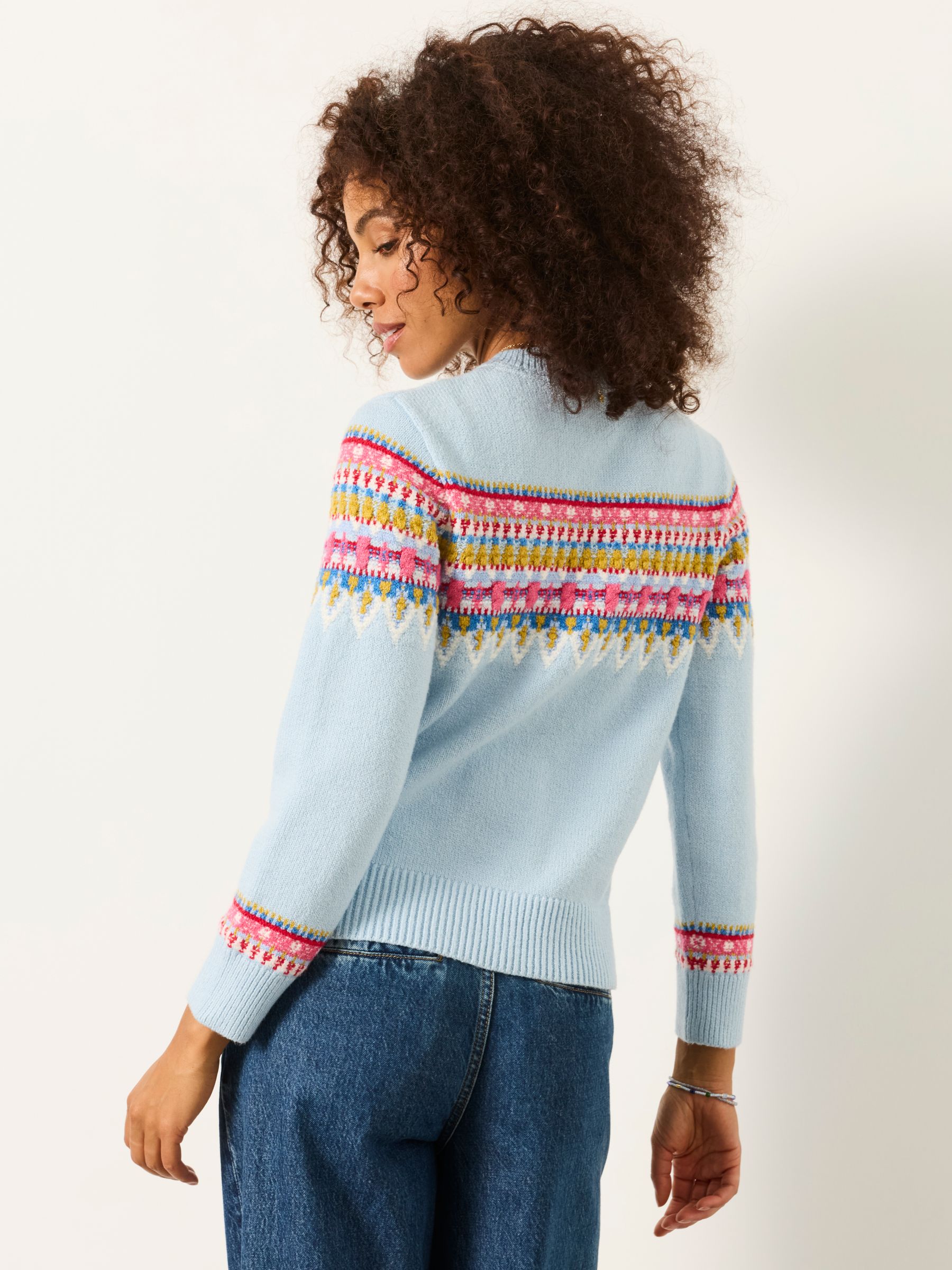 Pale Blue Knitted Fable Fairisle Crew Jumper - Image 2 of 5