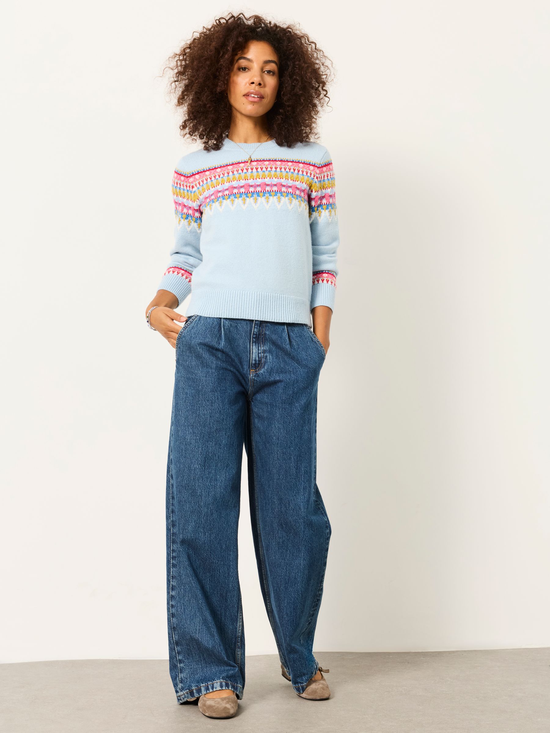 Pale Blue Knitted Fable Fairisle Crew Jumper - Image 3 of 5