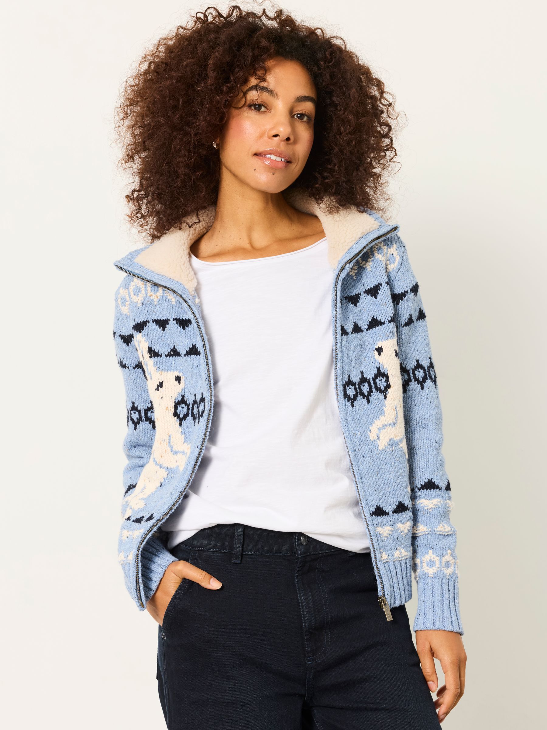 Pale Blue Rabbit Knitted Zip Through Cardigan - Image 1 of 6