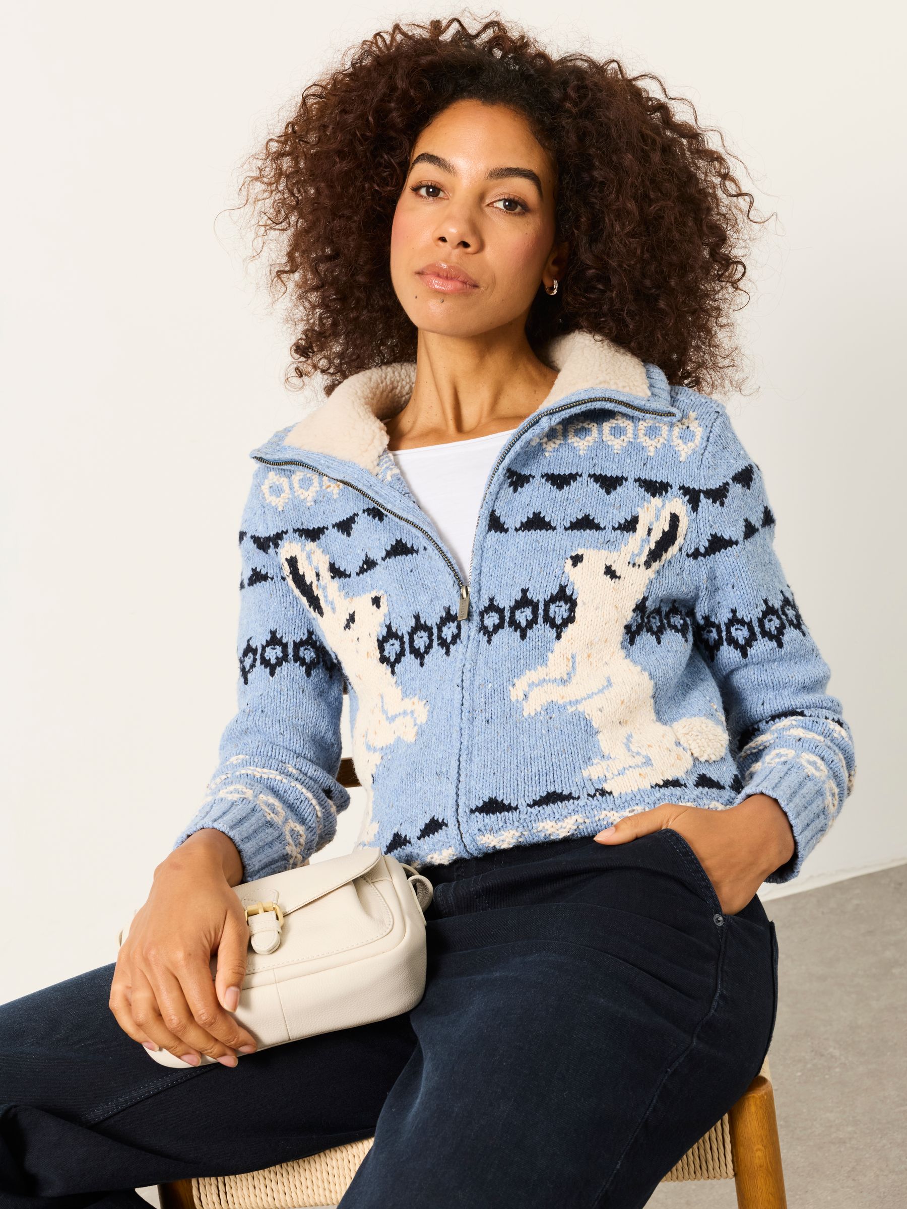 Pale Blue Rabbit Knitted Zip Through Cardigan - Image 5 of 6