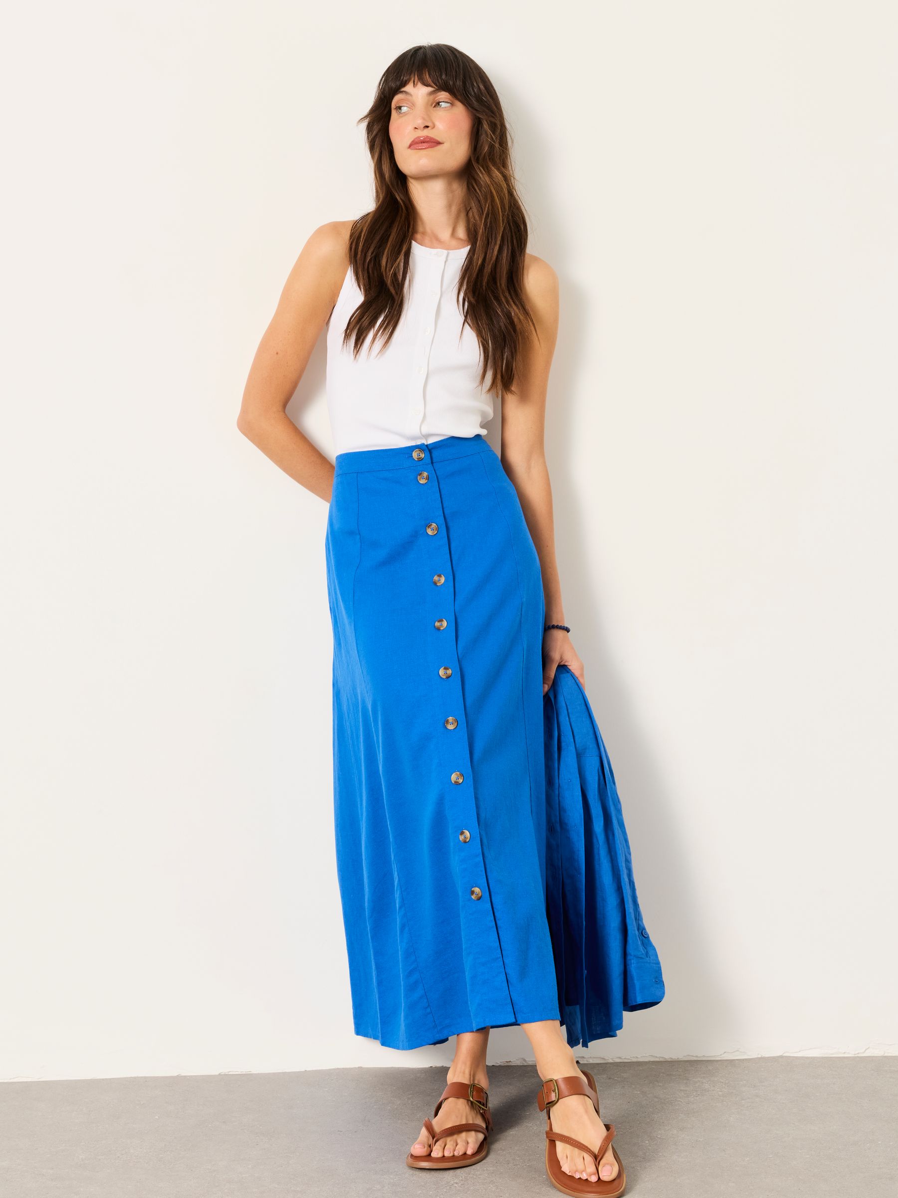 Issa Cobalt Blue Linen Midi Skirt - Image 1 of 6