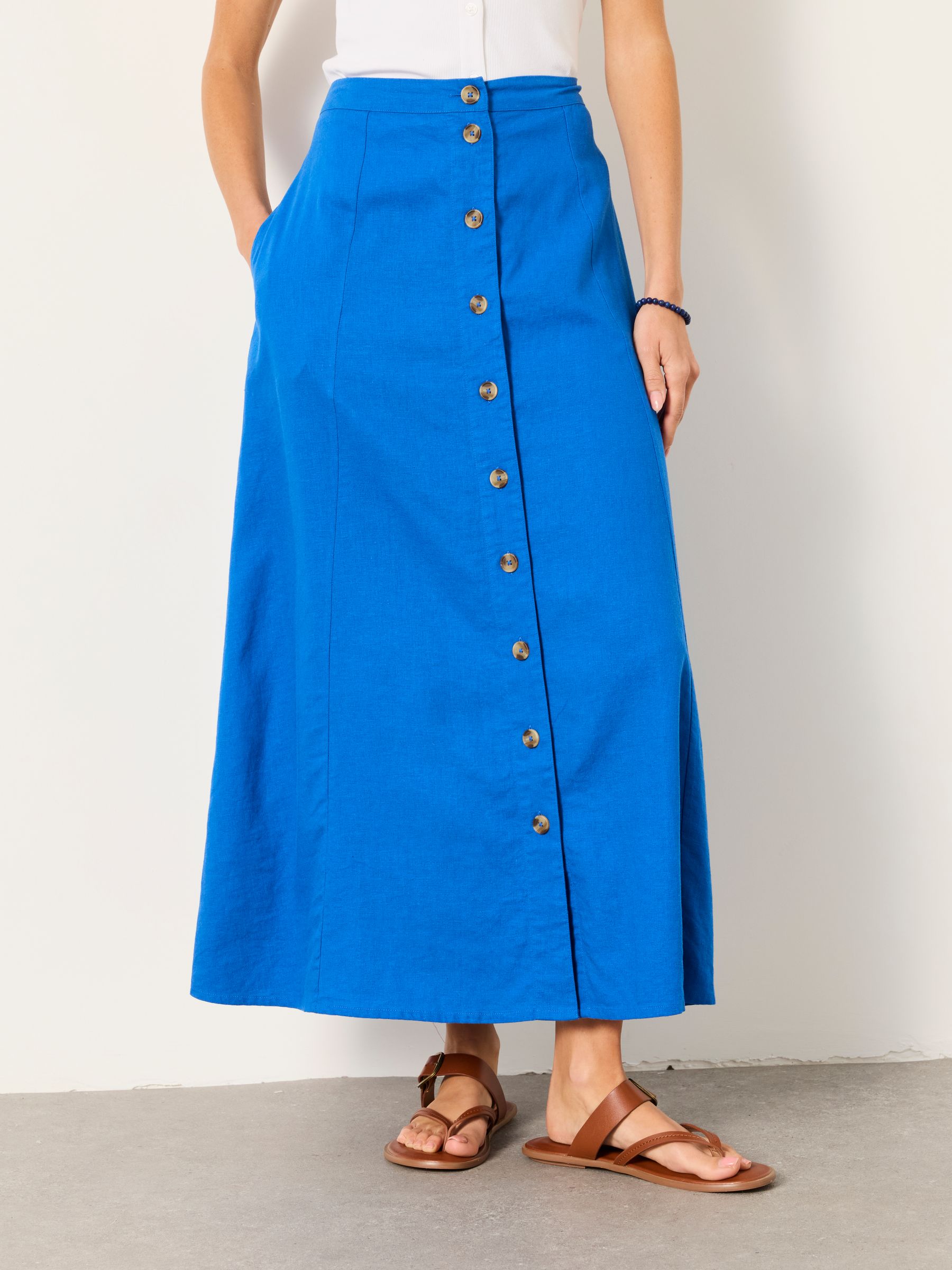 Issa Cobalt Blue Linen Midi Skirt - Image 3 of 6