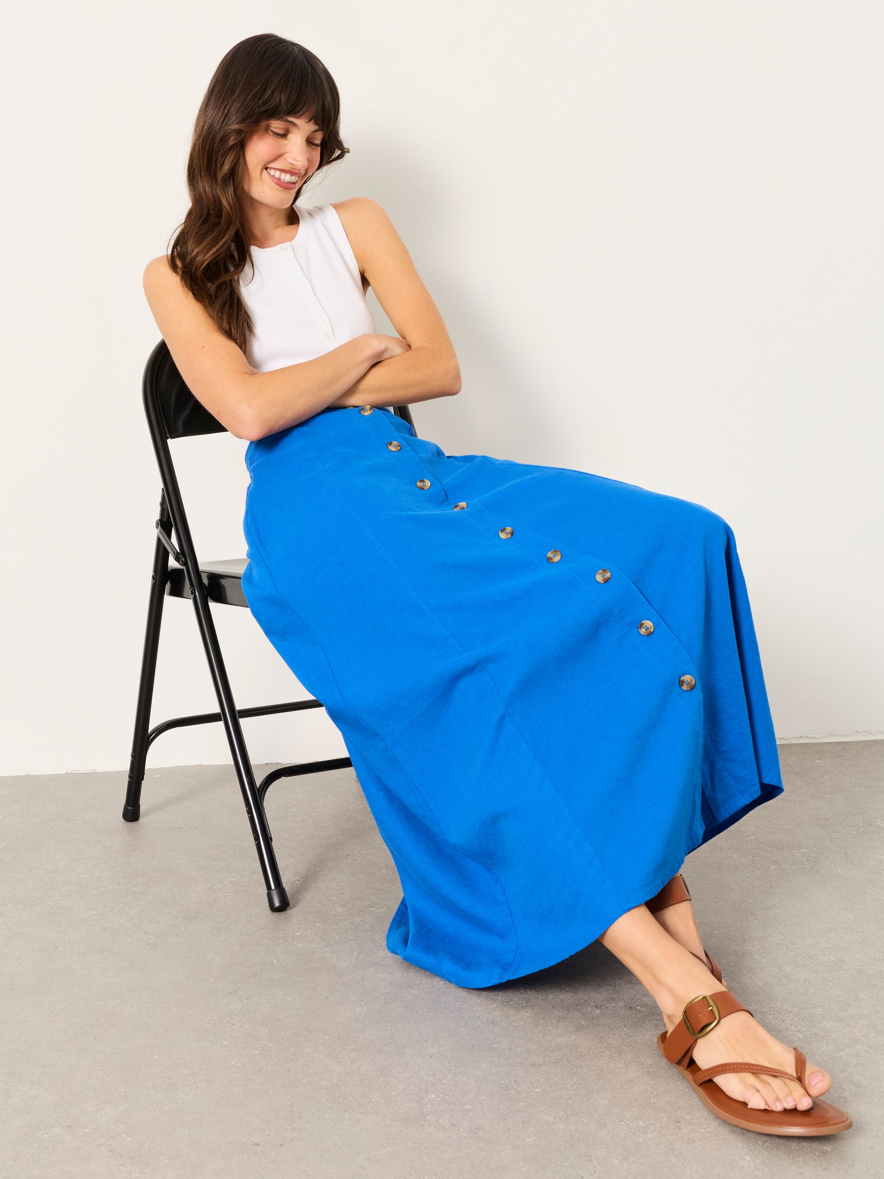 Issa Cobalt Blue Linen Midi Skirt - Image 5 of 6