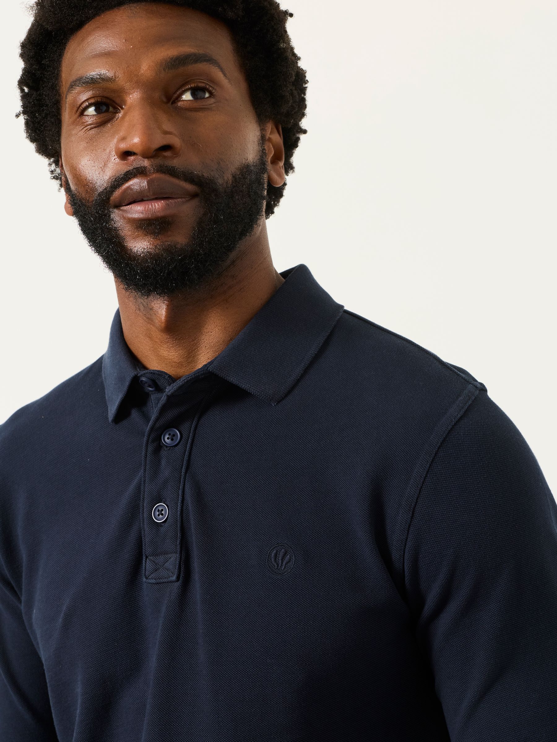 Navy Long Sleeve Pique Polo Shirt - Image 4 of 6