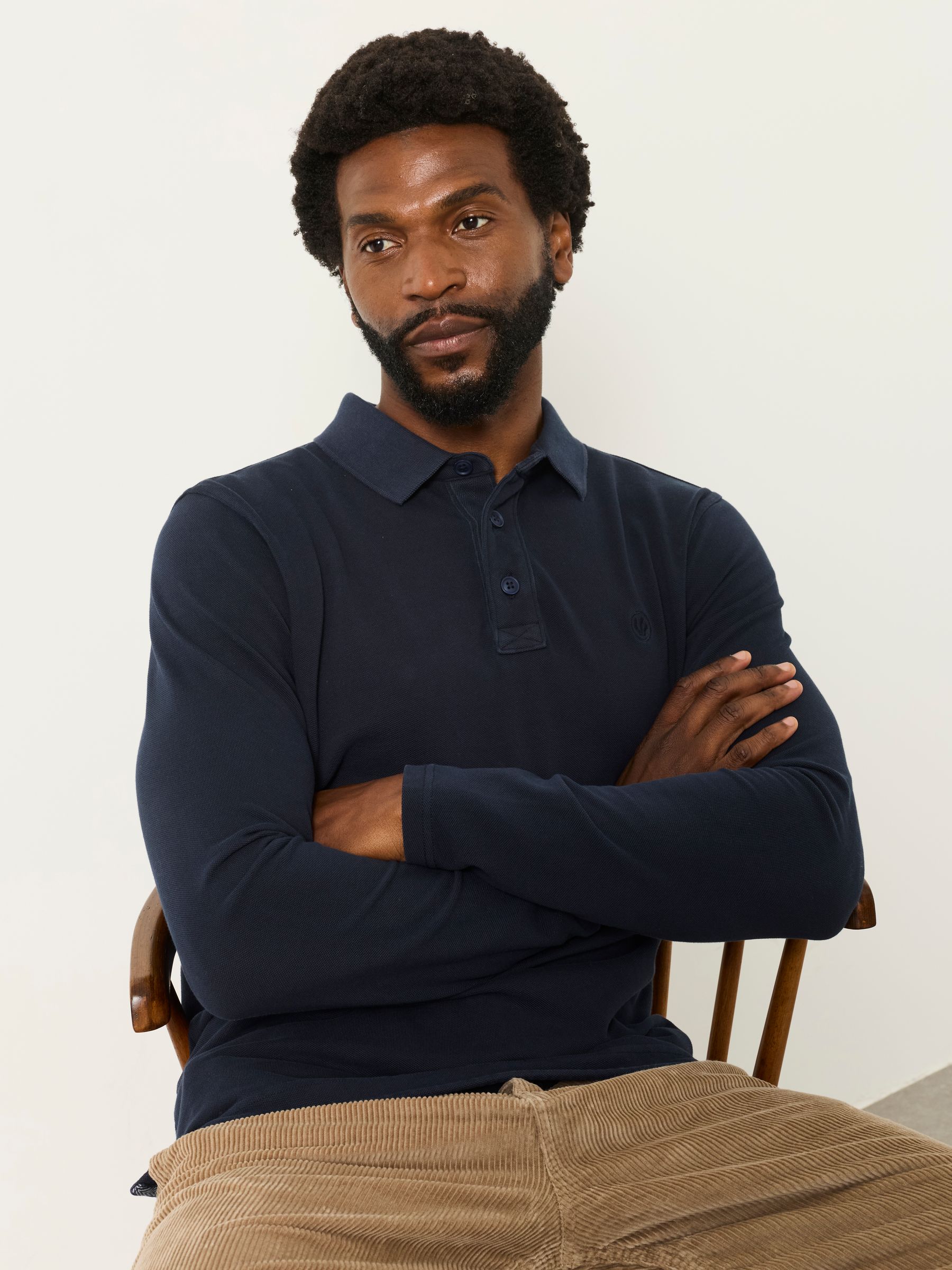 Navy Long Sleeve Pique Polo Shirt - Image 5 of 6