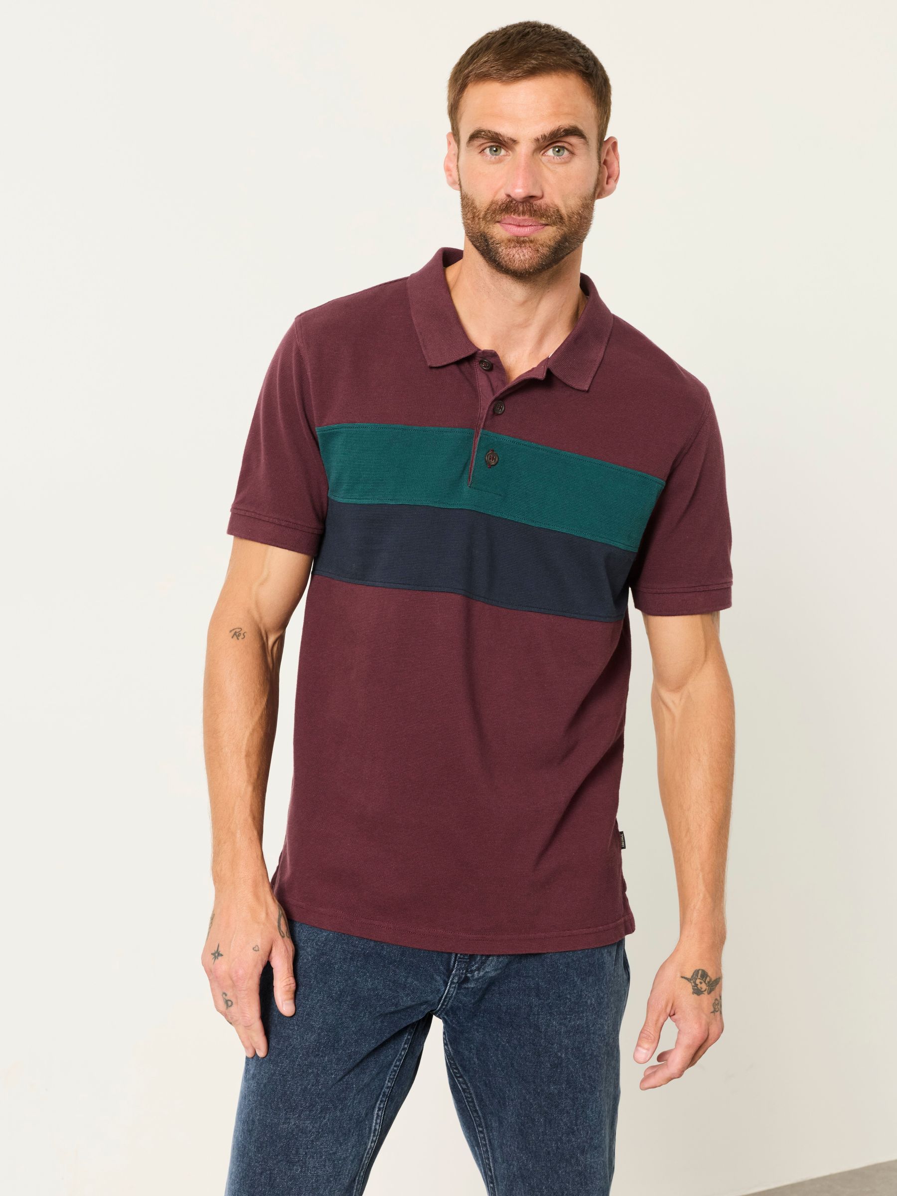 Clifton Plum Purple Colour Block Pique Polo Shirt - Image 1 of 5