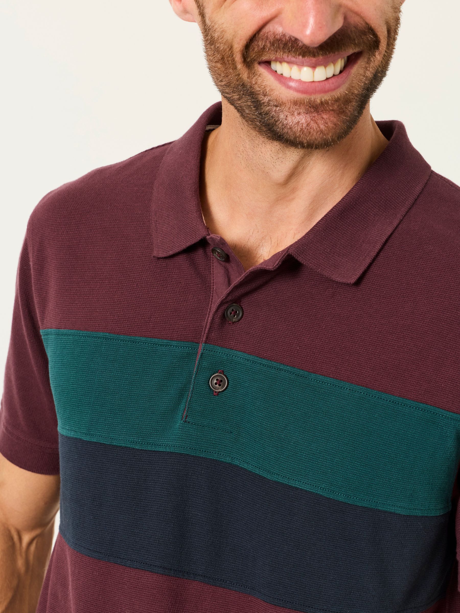Clifton Plum Purple Colour Block Pique Polo Shirt - Image 3 of 5