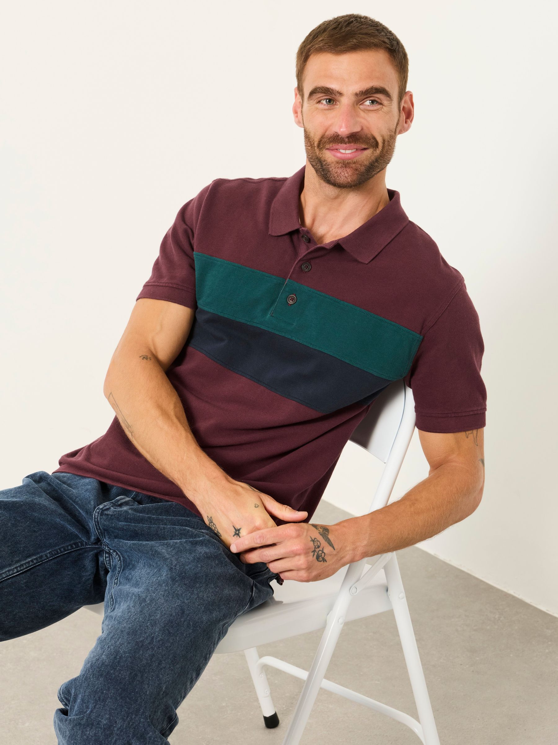 Clifton Plum Purple Colour Block Pique Polo Shirt - Image 5 of 5