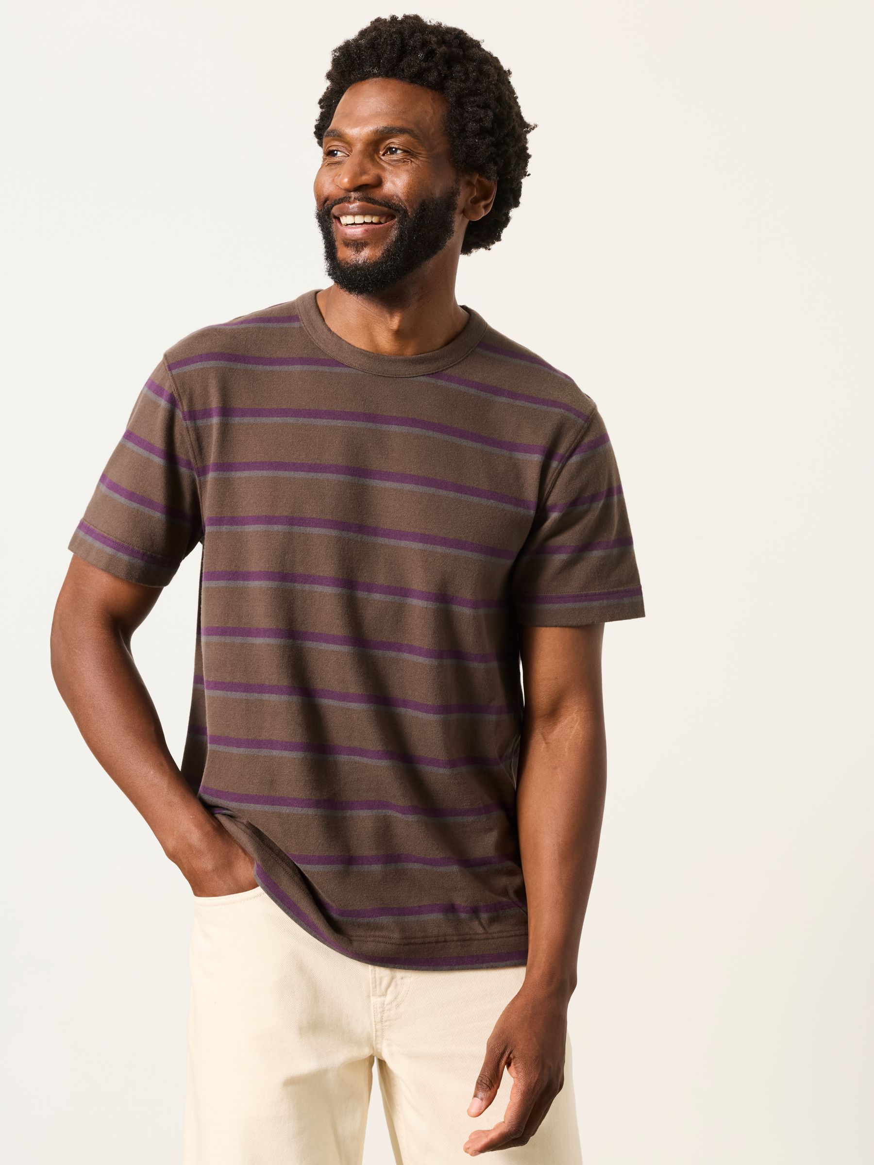 Chocolate Brown Short Sleeve Stripe T-Shirt - Image 1 of 6