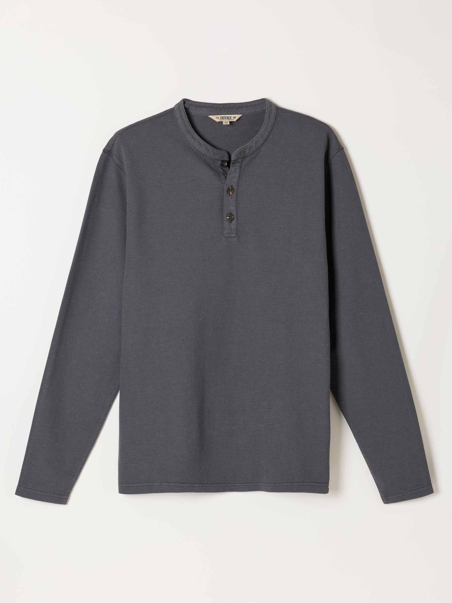 Henley Washed Black Long Sleeve Textured T-Shirt - Image 1 of 1