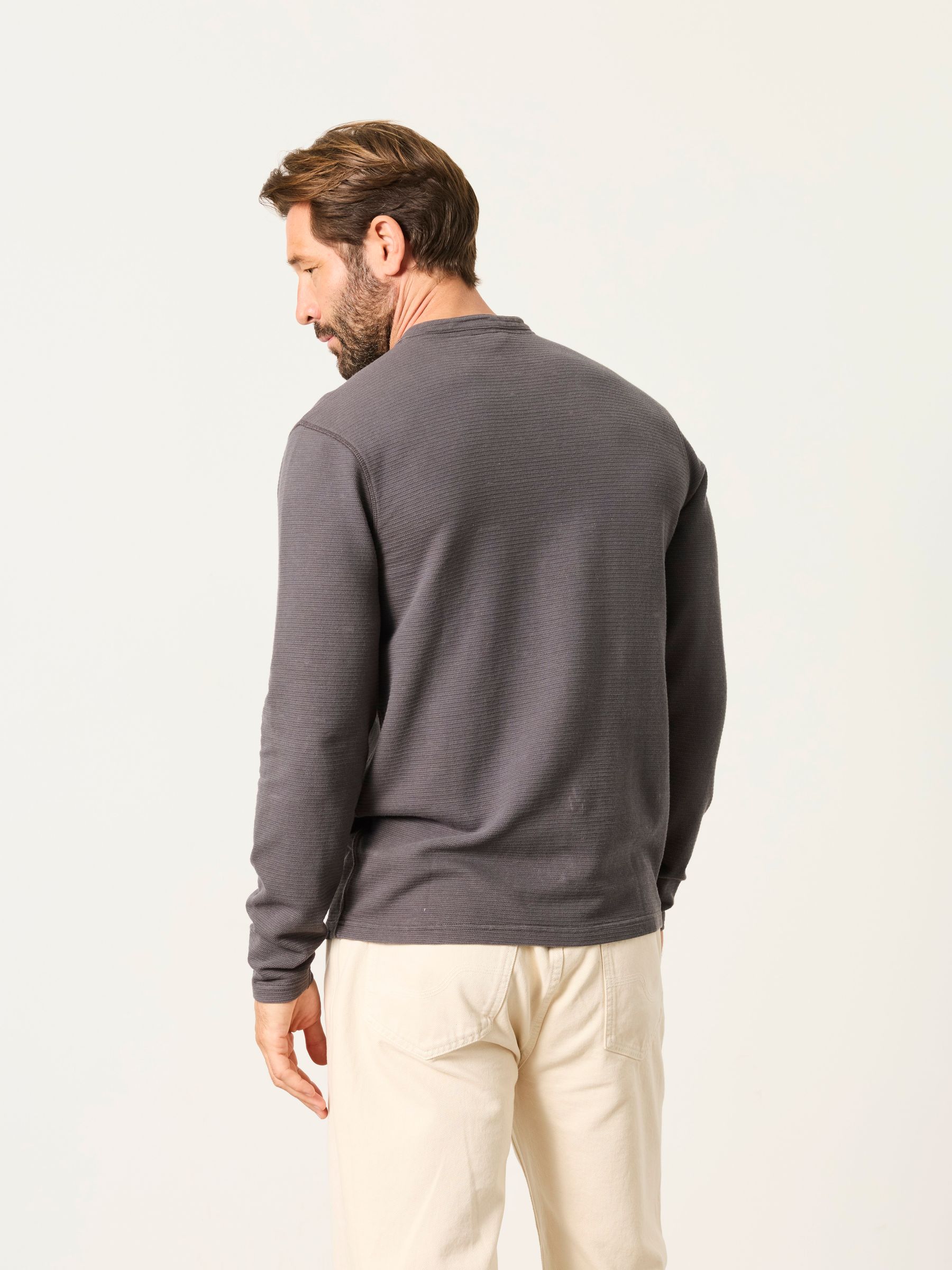 Henley Washed Black Long Sleeve Textured T-Shirt - Image 2 of 6 Henley Washed Black Long Sleeve Textured T-Shirt - Image 2 of 6