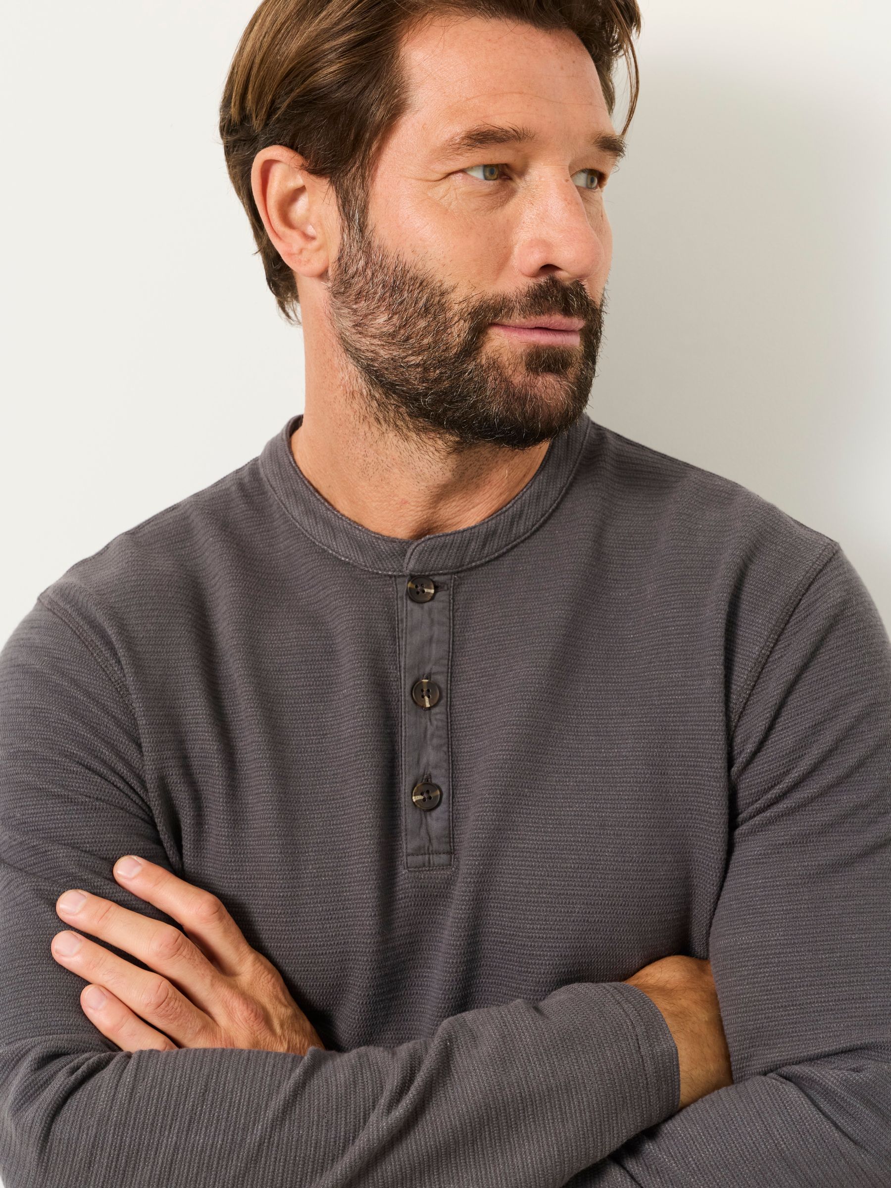 Henley Washed Black Long Sleeve Textured T-Shirt - Image 3 of 6
