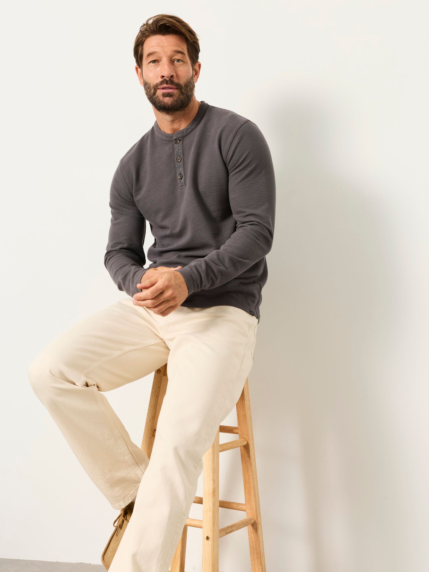 Henley Washed Black Long Sleeve Textured T-Shirt - Image 5 of 6