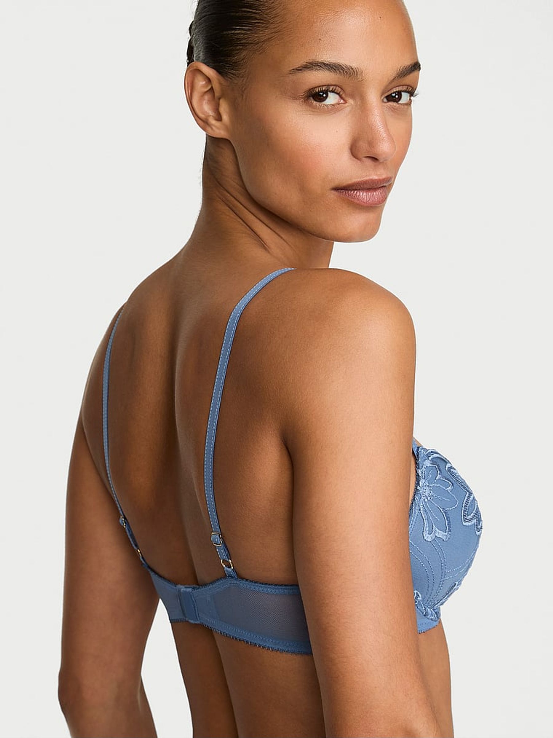 Denim Blue Push Up Embroidery Bra - Image 2 of 2