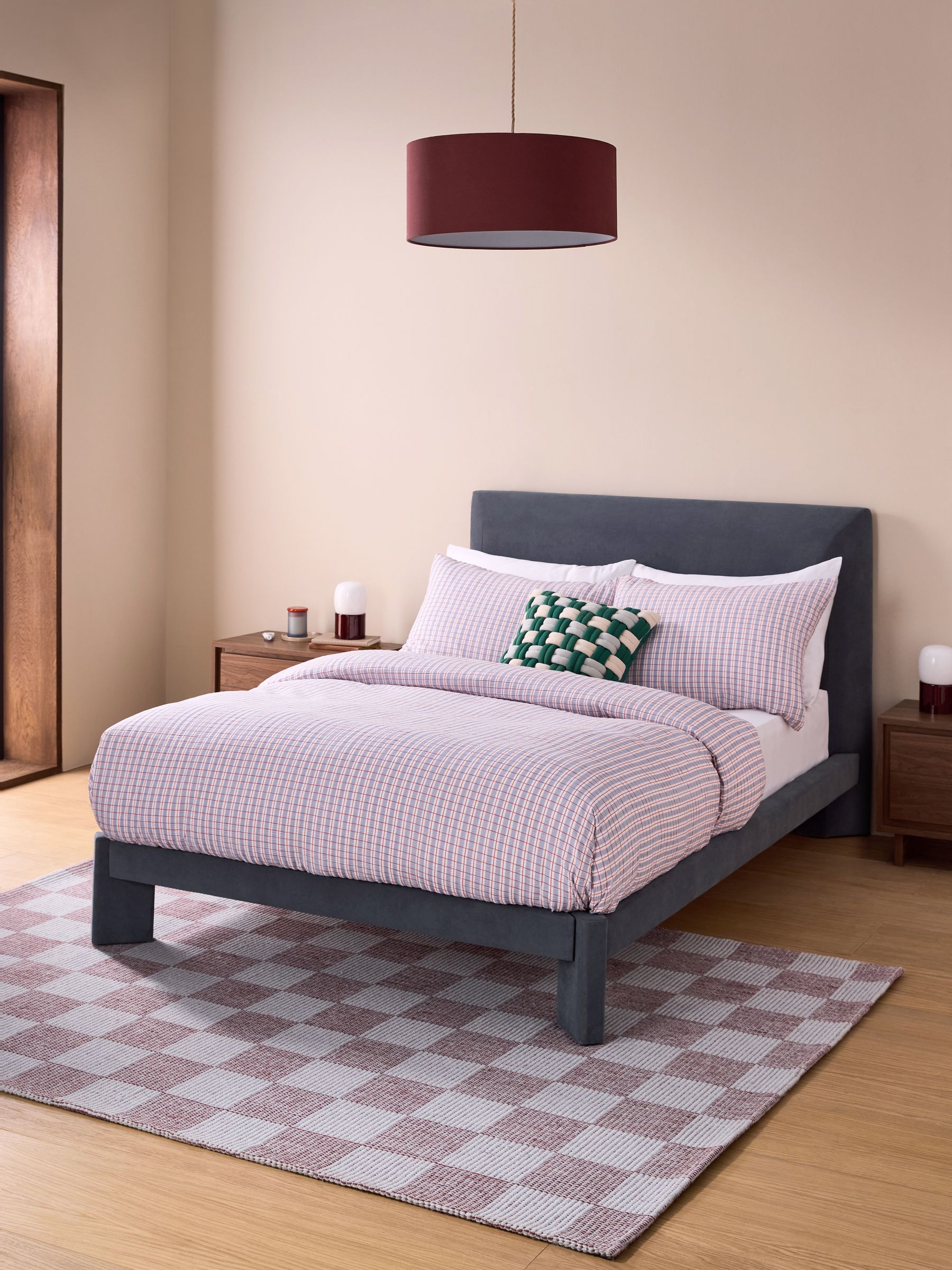 Kyna Bed in Navy Blue Brushed Plain - Image 1 of 5 Kyna Bed in Navy Blue Brushed Plain - Image 1 of 5