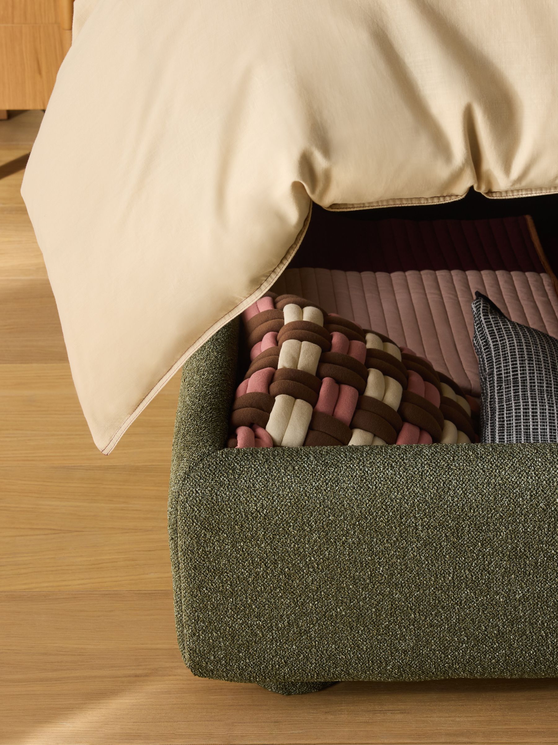 Hanson Ottoman Storage Hotel Bed in Forest Green Boucle - Image 3 of 6