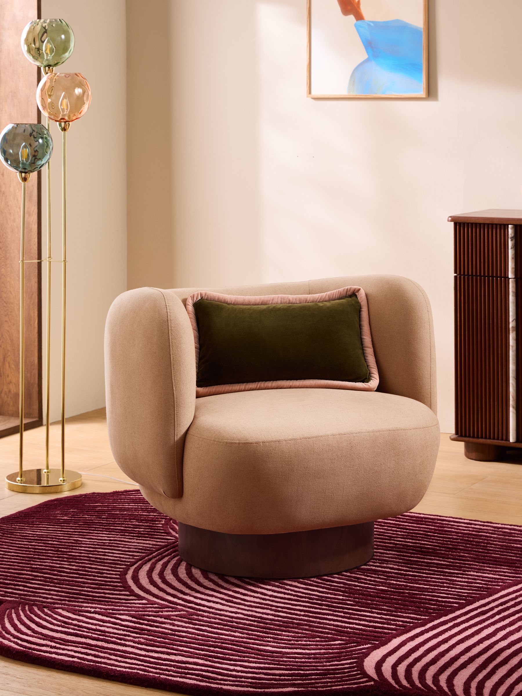Novara Swivel Accent Chair in Cotton Linen Blend Tea Rose Pink - Image 1 of 5