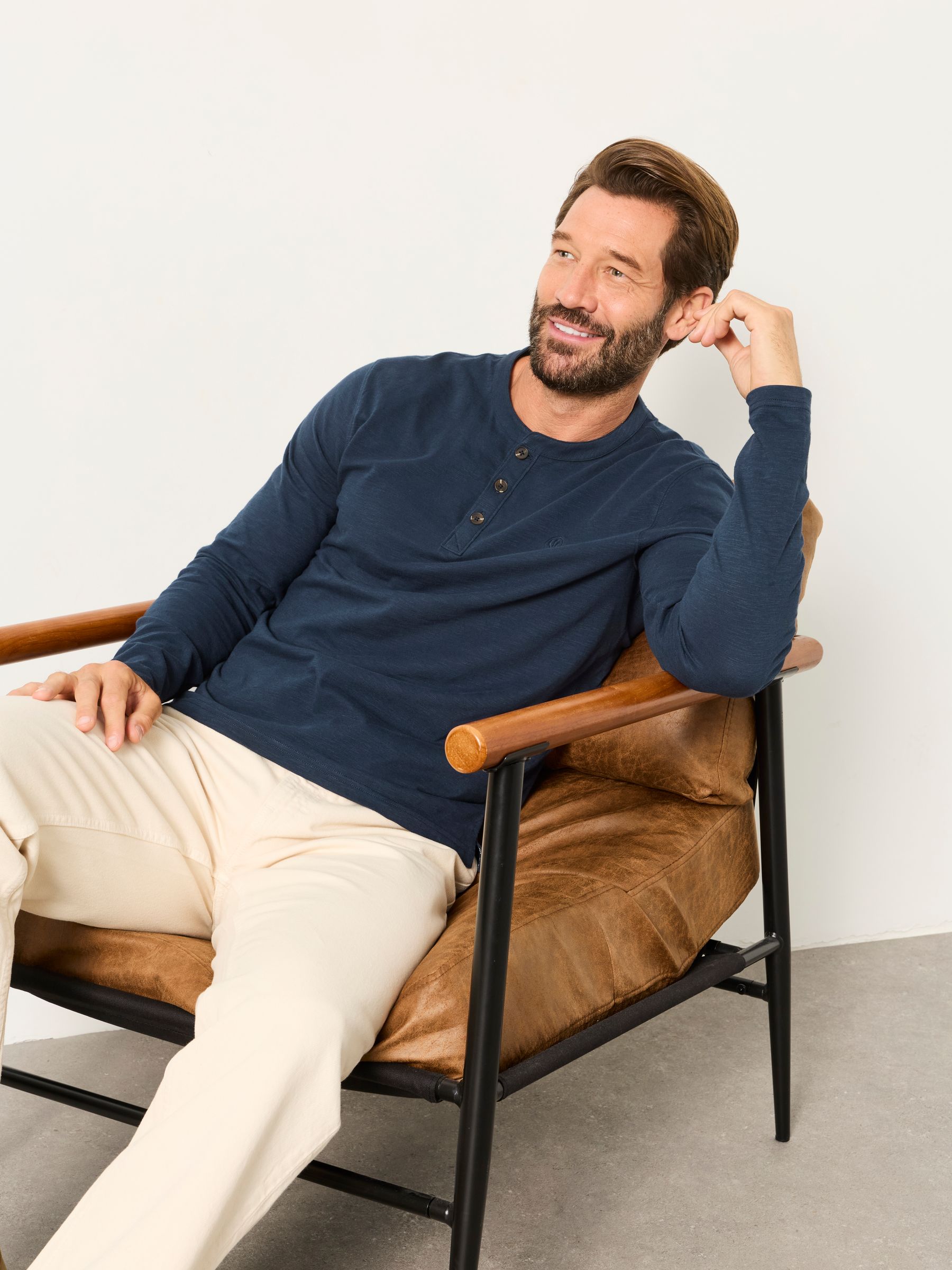 Henley Navy Long Sleeve Woodside T-Shirt - Image 5 of 6