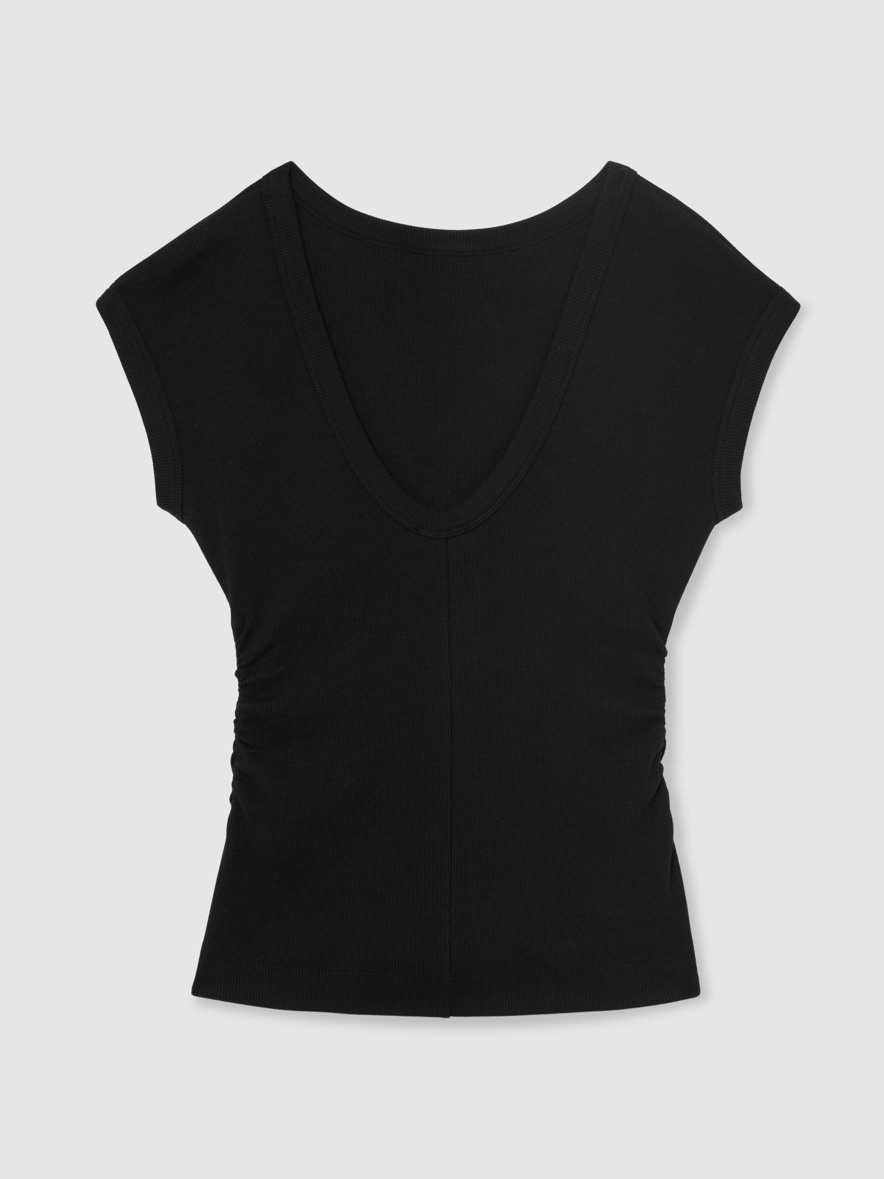 Stretch-Cotton Scoop-Back Top in Black - Image 2 of 6