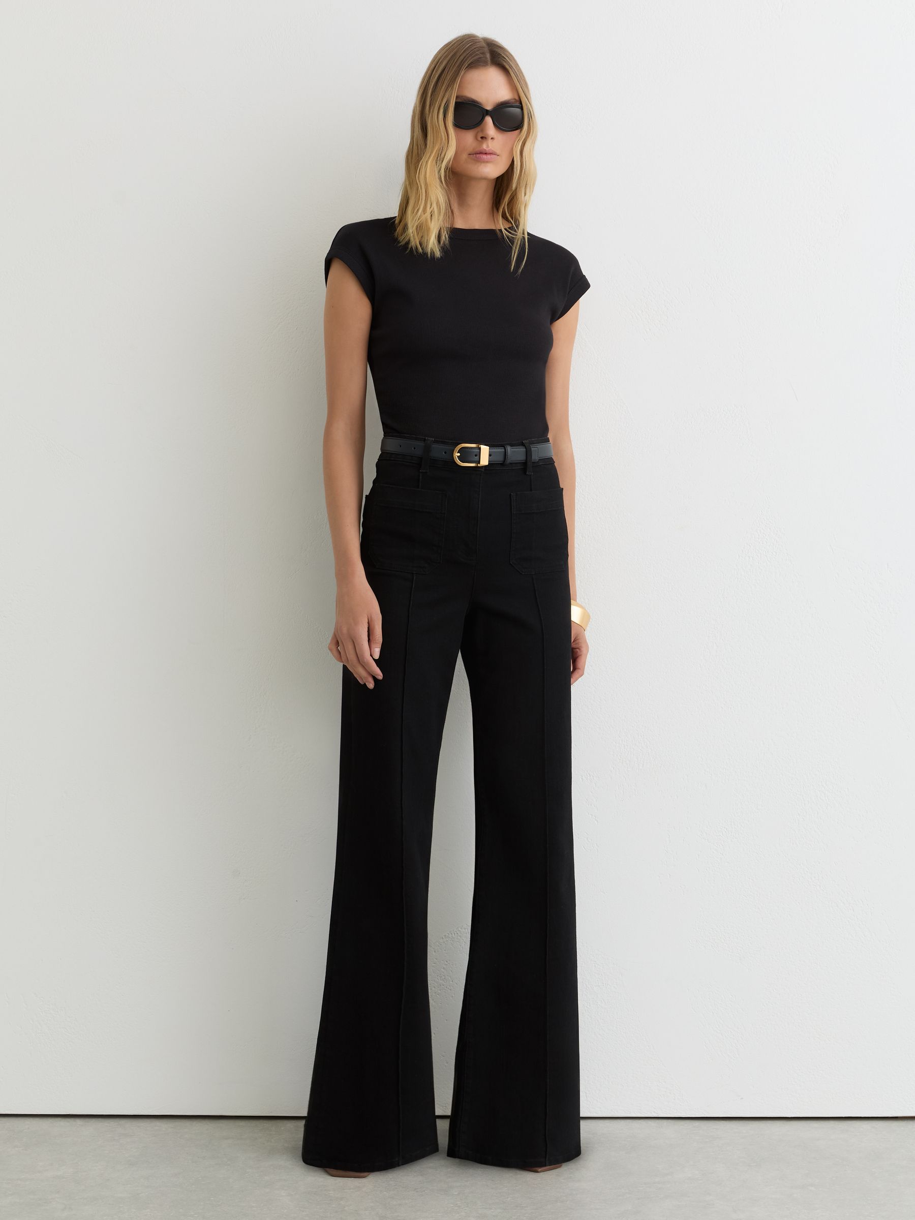 Stretch-Cotton Scoop-Back Top in Black - Image 4 of 6