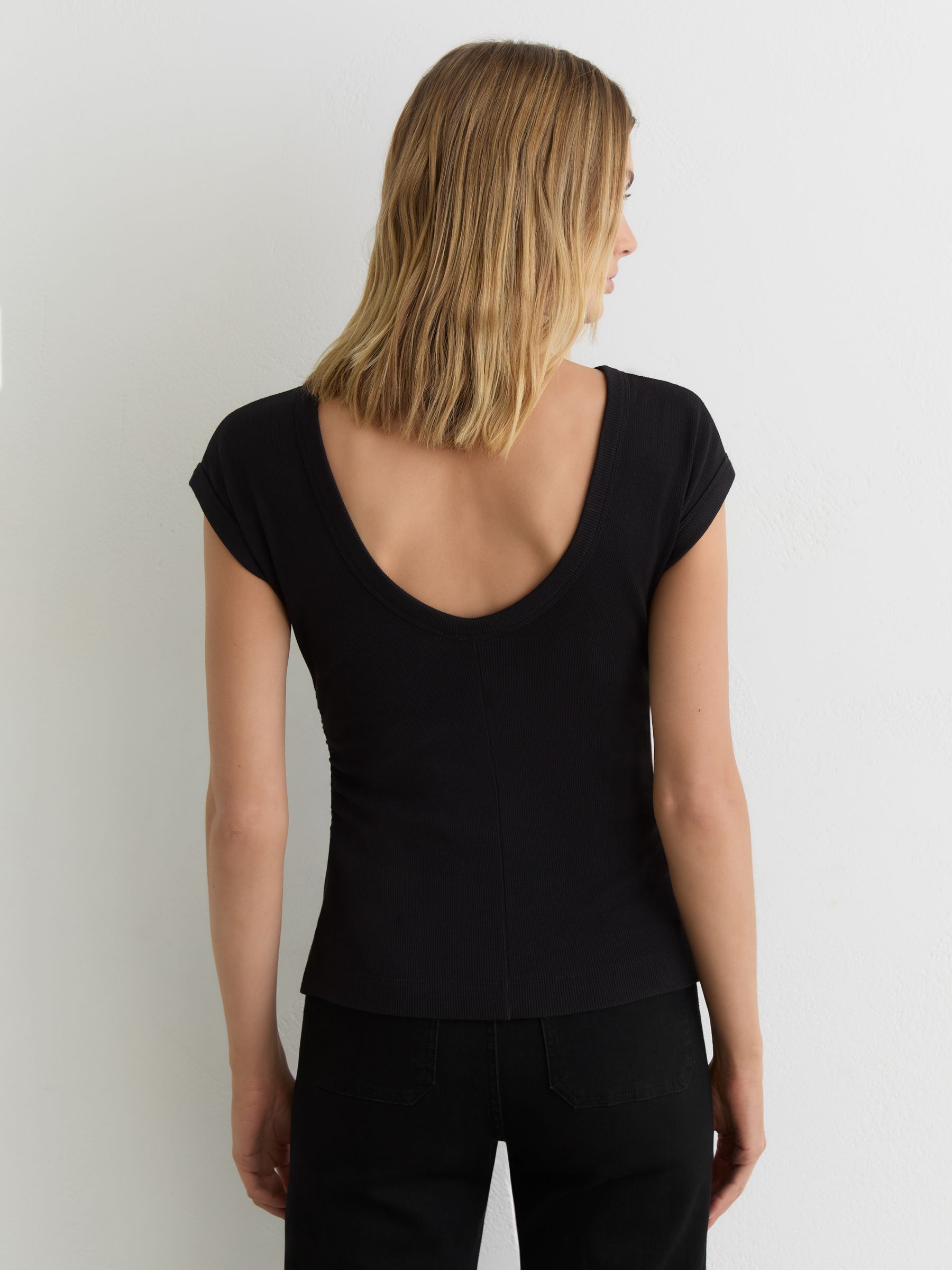 Stretch-Cotton Scoop-Back Top in Black - Image 5 of 6