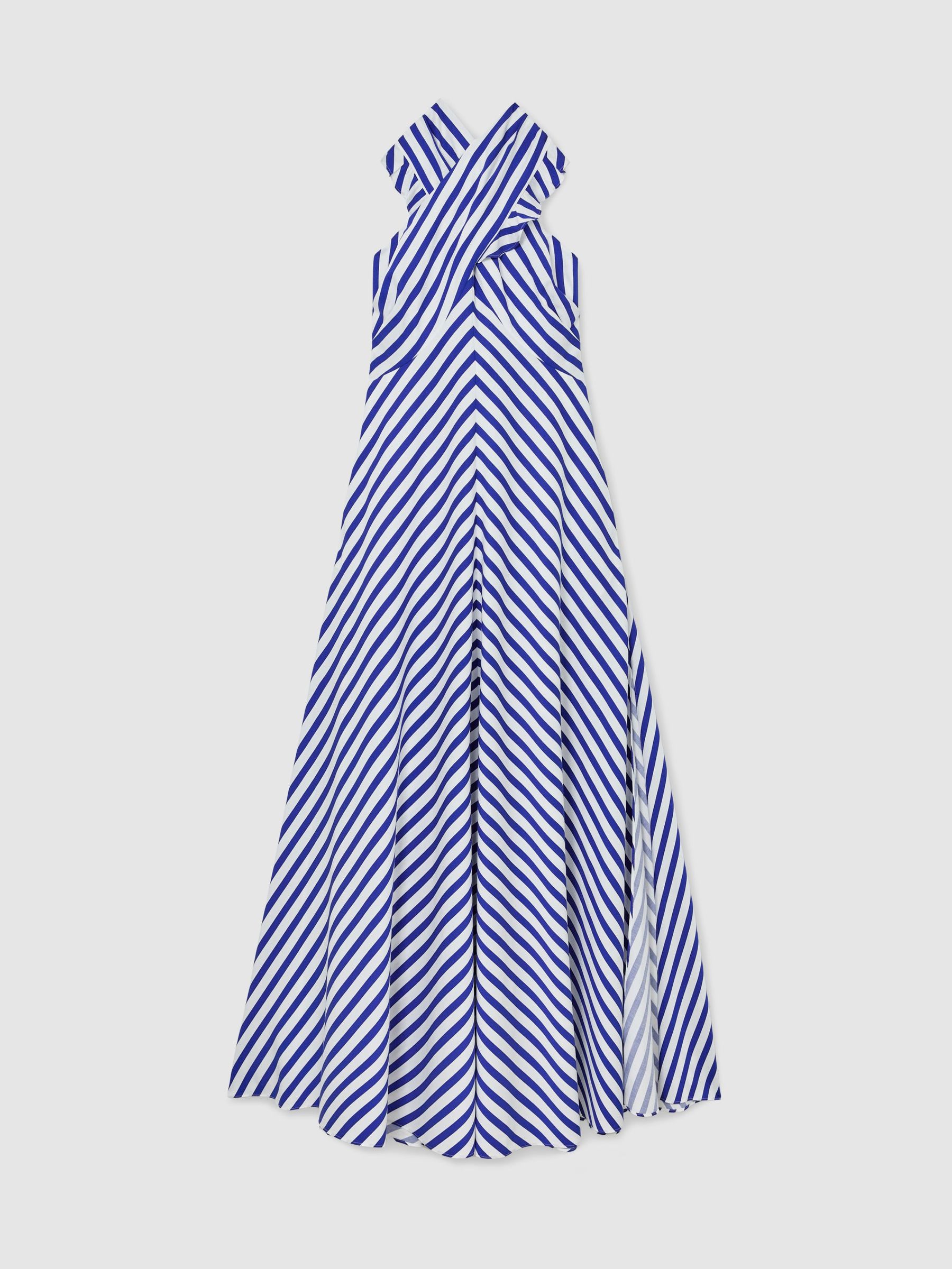 Striped Halterneck Ruffle Maxi Dress in Blue/Ivory - image 1