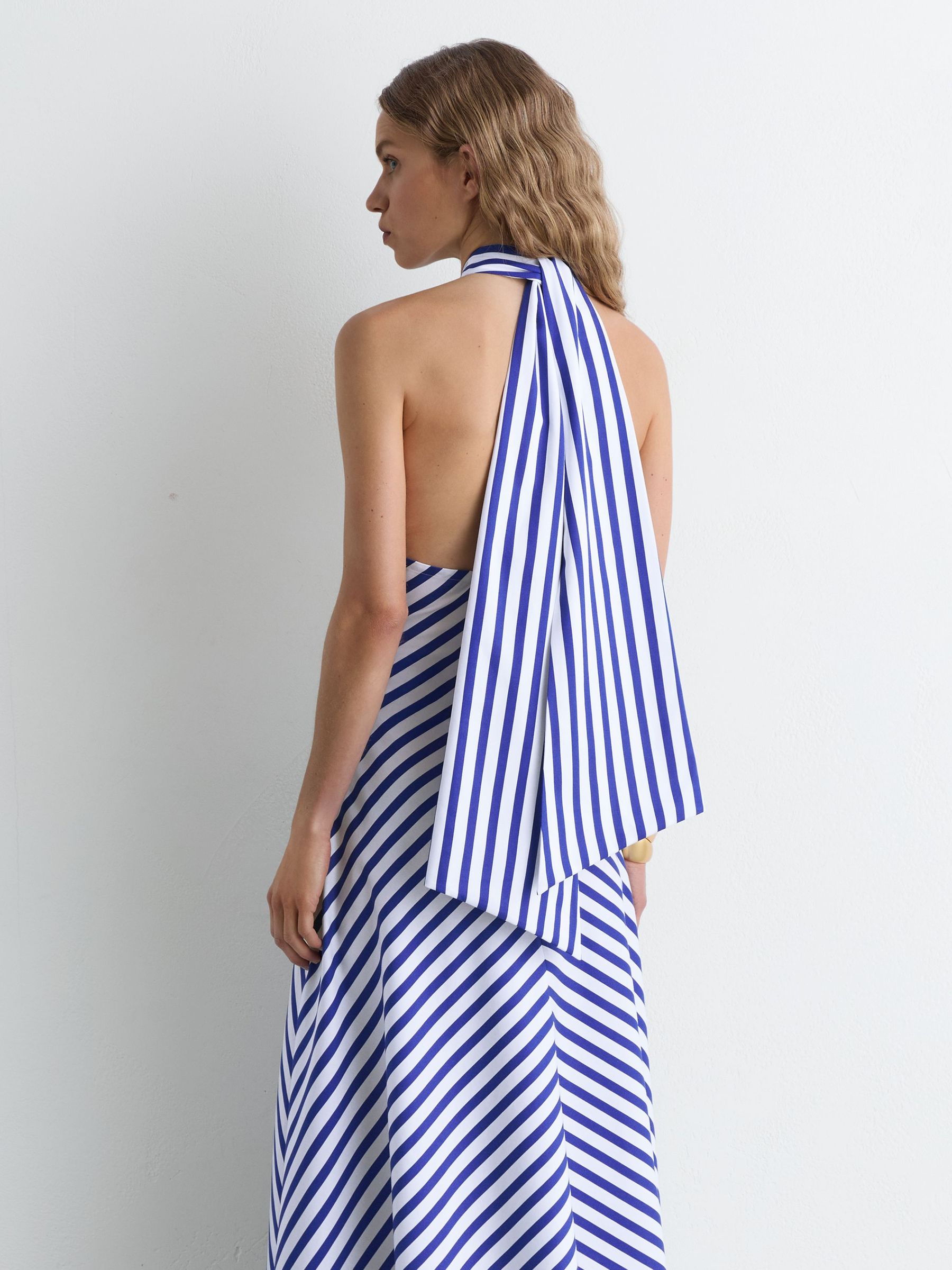 Striped Halterneck Ruffle Maxi Dress in Blue/Ivory - image 5