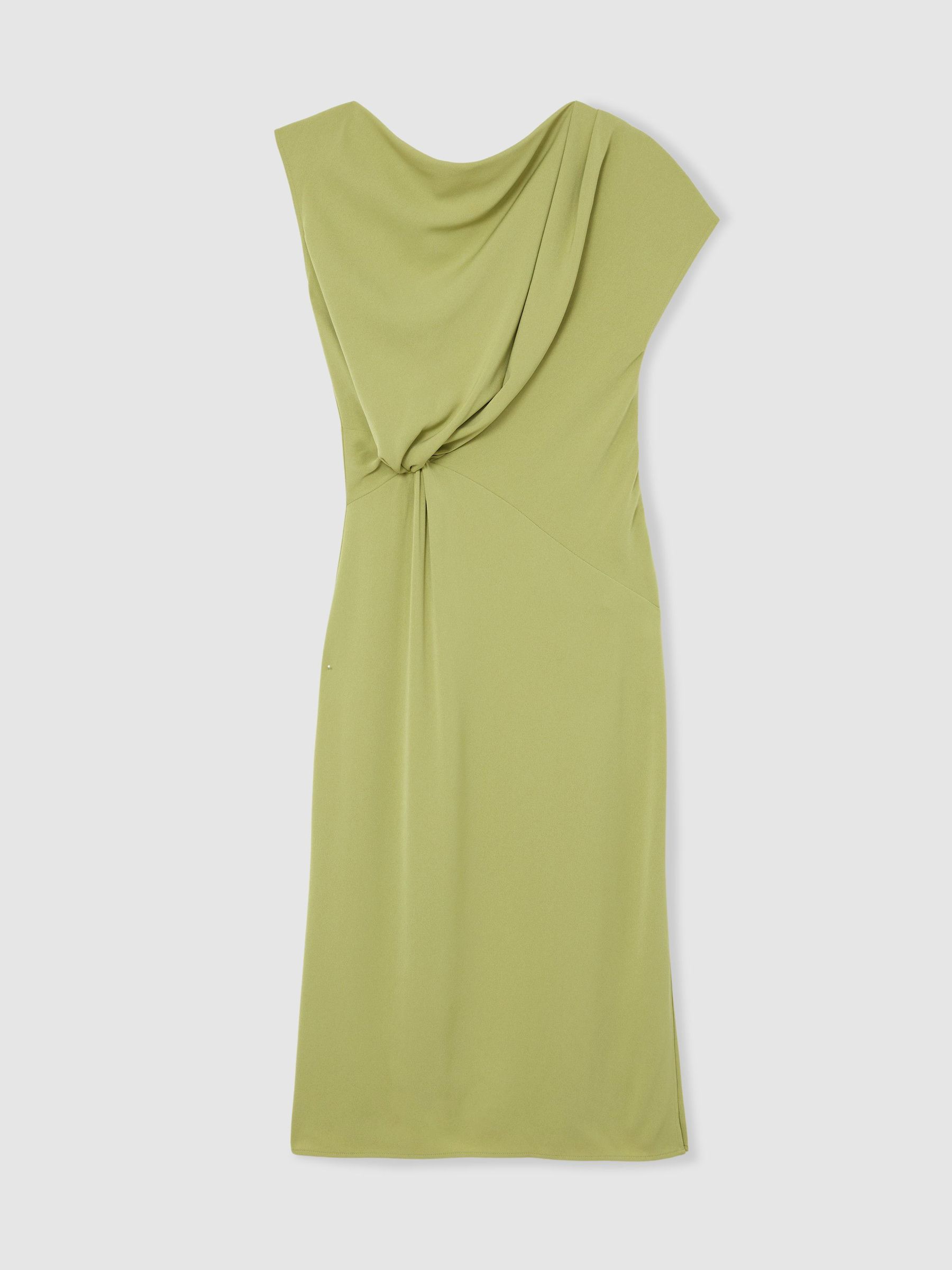 Off-Shoulder Tuck-Detail Midi Dress in Green - image 1