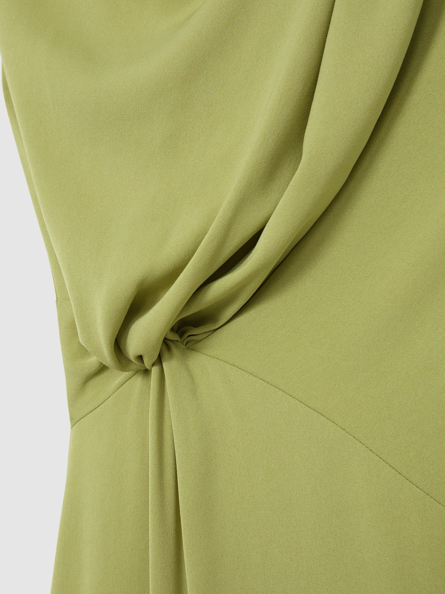 Off-Shoulder Tuck-Detail Midi Dress in Green - image 3