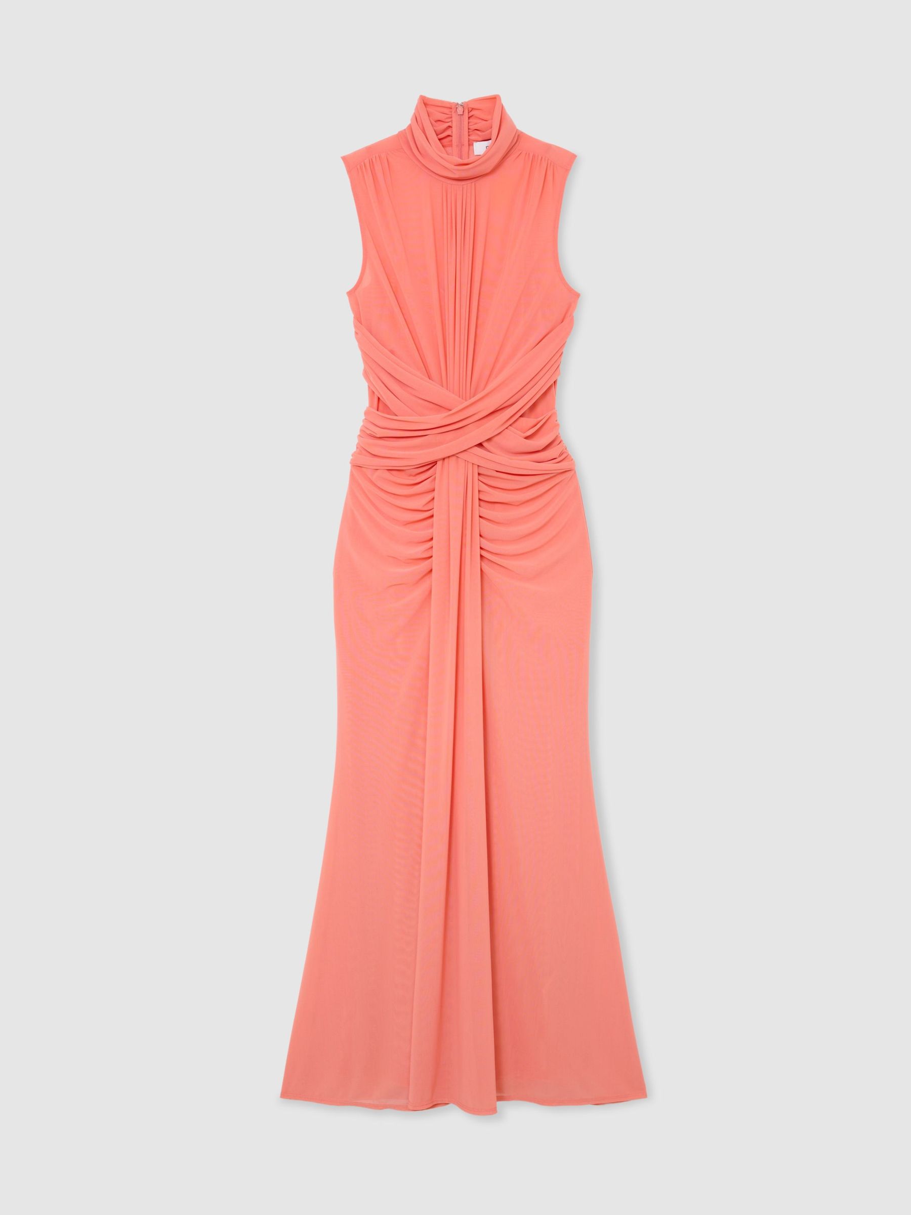 Sheer Ruched Sleeveless Maxi Dress in Coral Orange - Bild 2 av 8