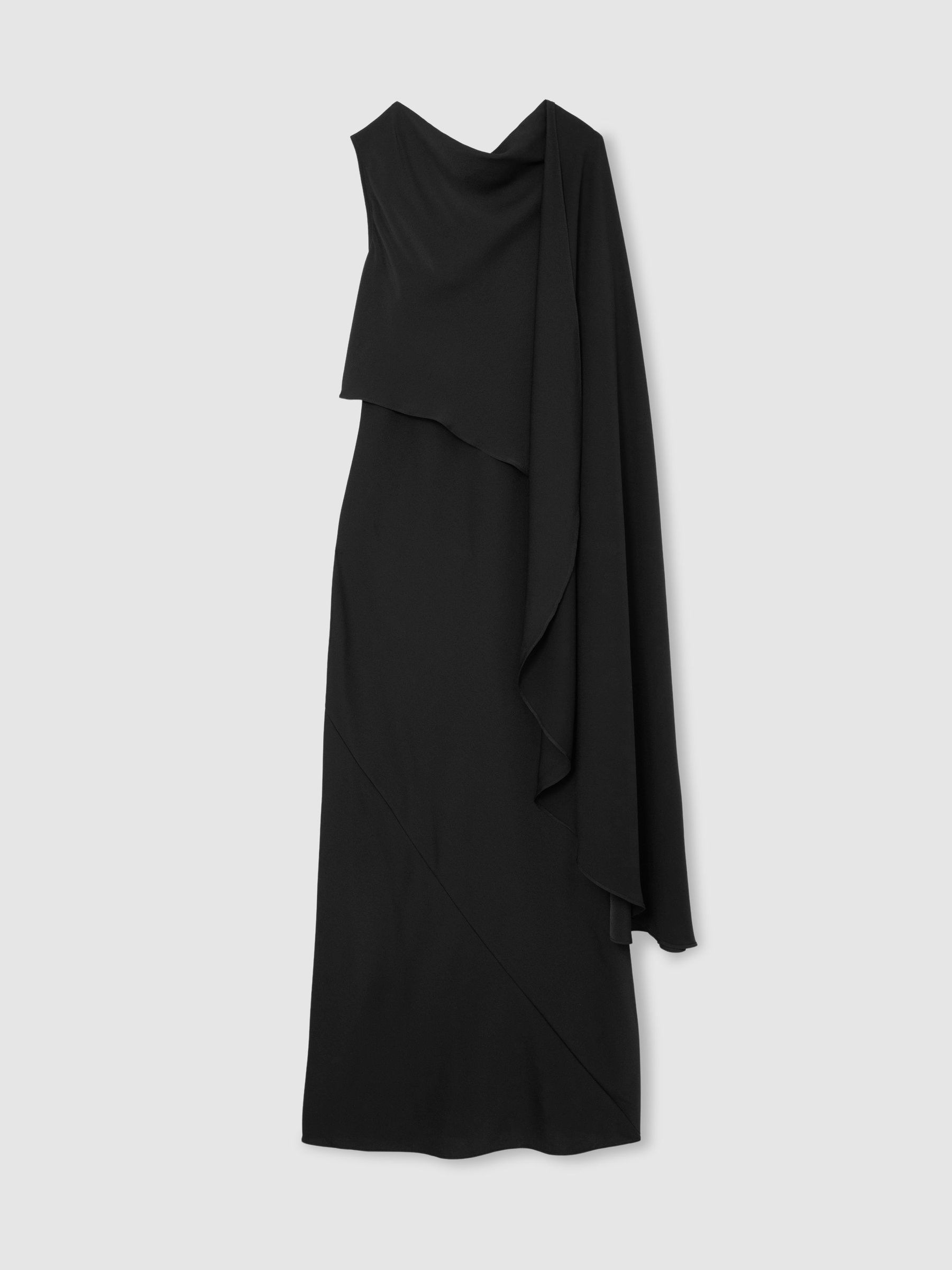 Asymmetric Cape-Detail Maxi Dress in Black