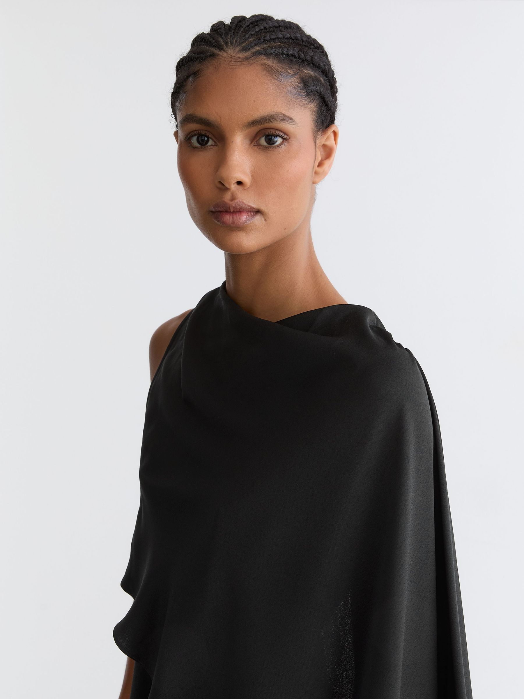 Asymmetric Cape-Detail Maxi Dress in Black - image 5