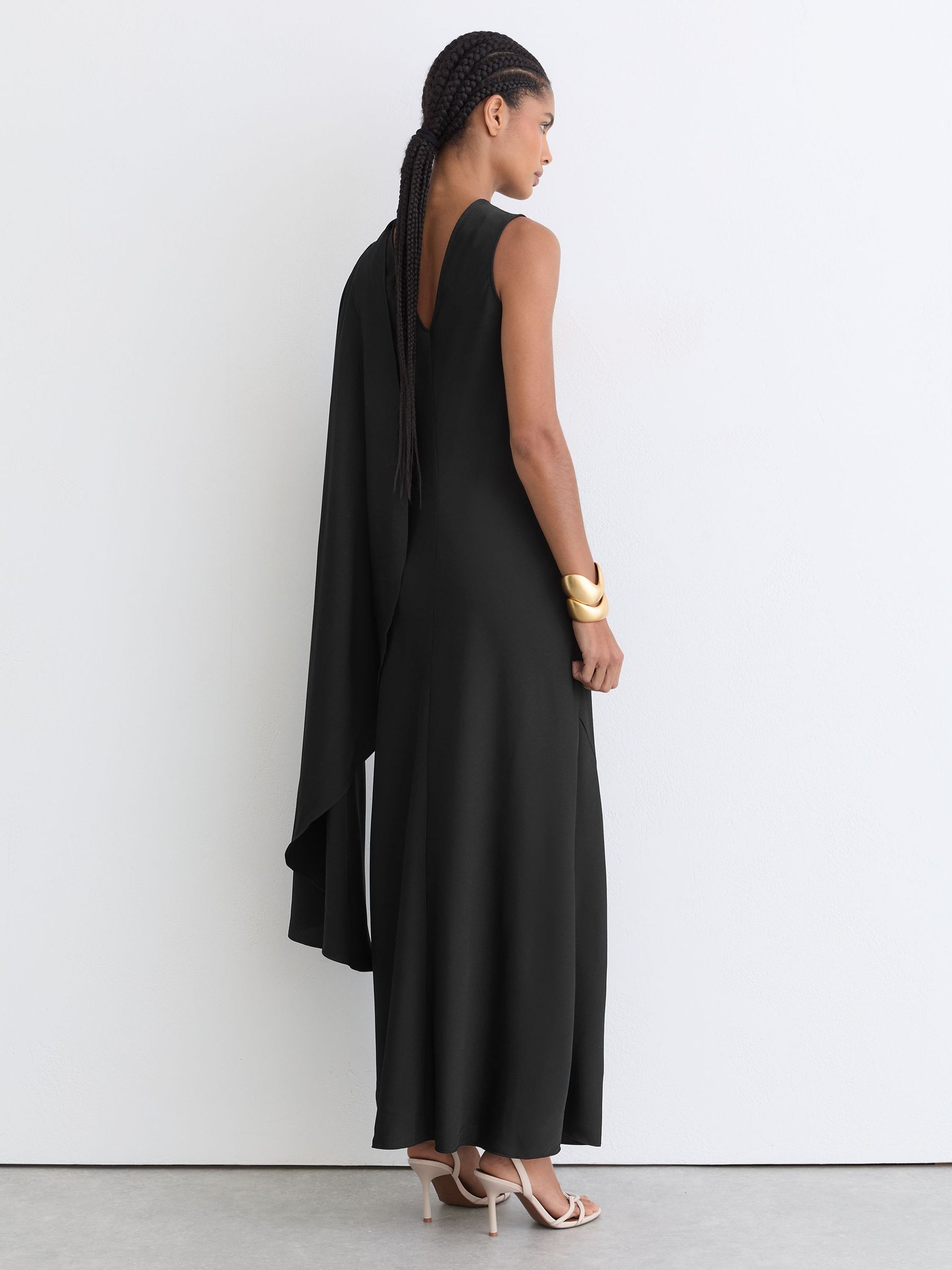 Asymmetric Cape-Detail Maxi Dress in Black - image 3