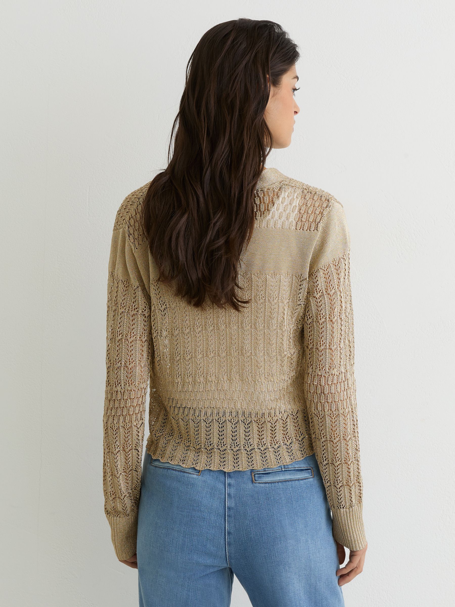 Metallic Pointelle-Knit Cardigan in Gold - image 5