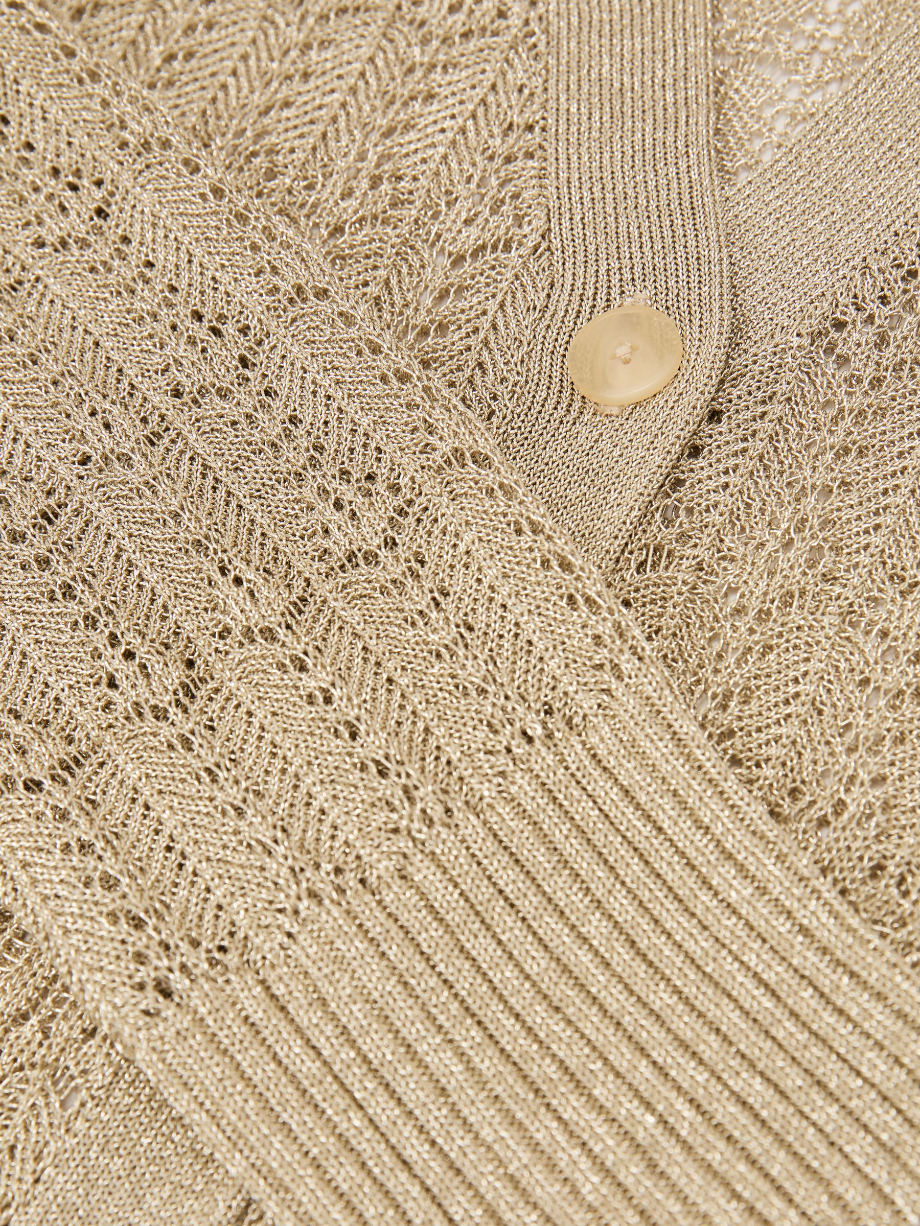 Metallic Pointelle-Knit Cardigan in Gold - image 3