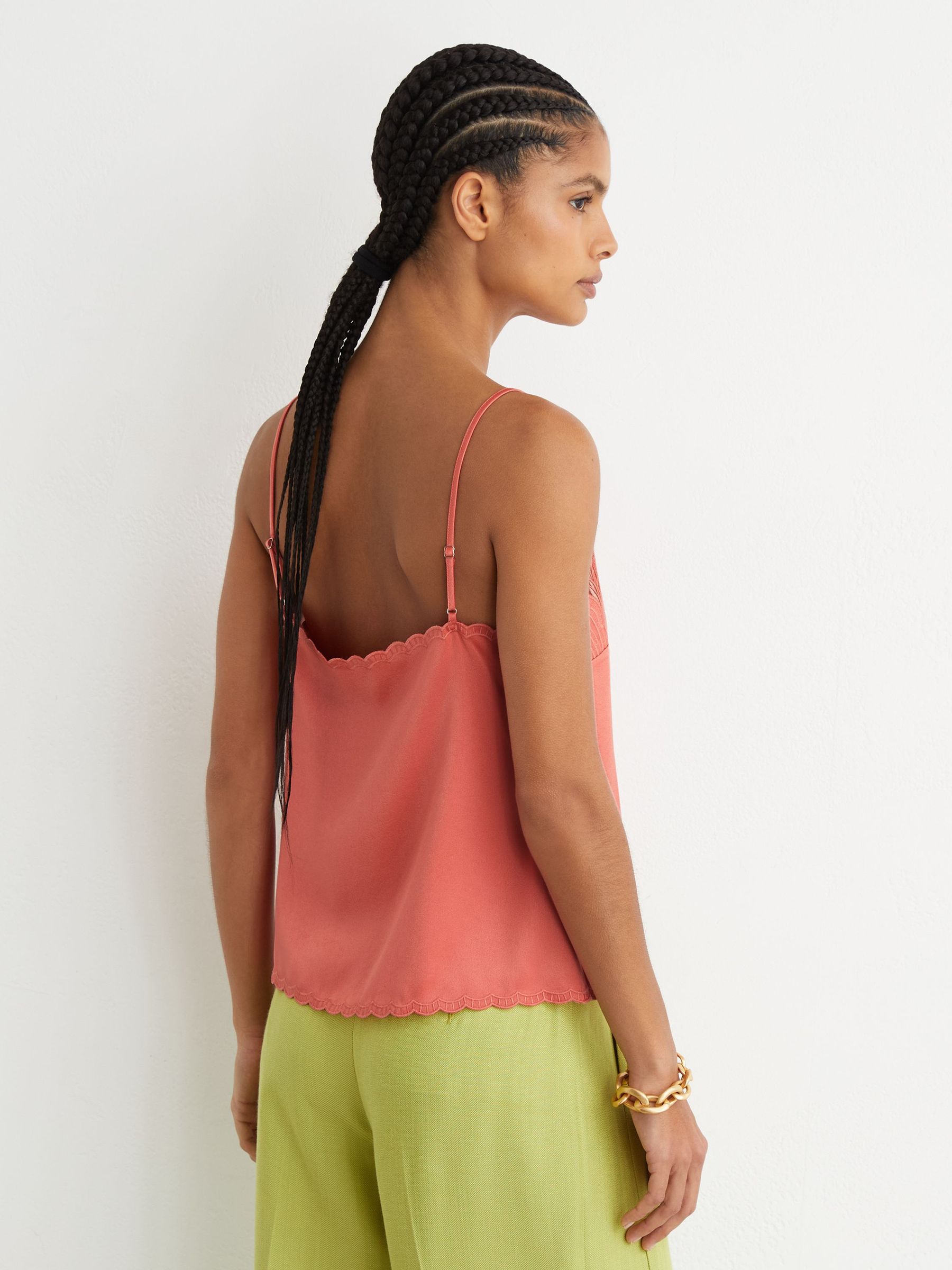 Satin Lace-Detail Cami Top in Coral Pink - Image 5 of 7