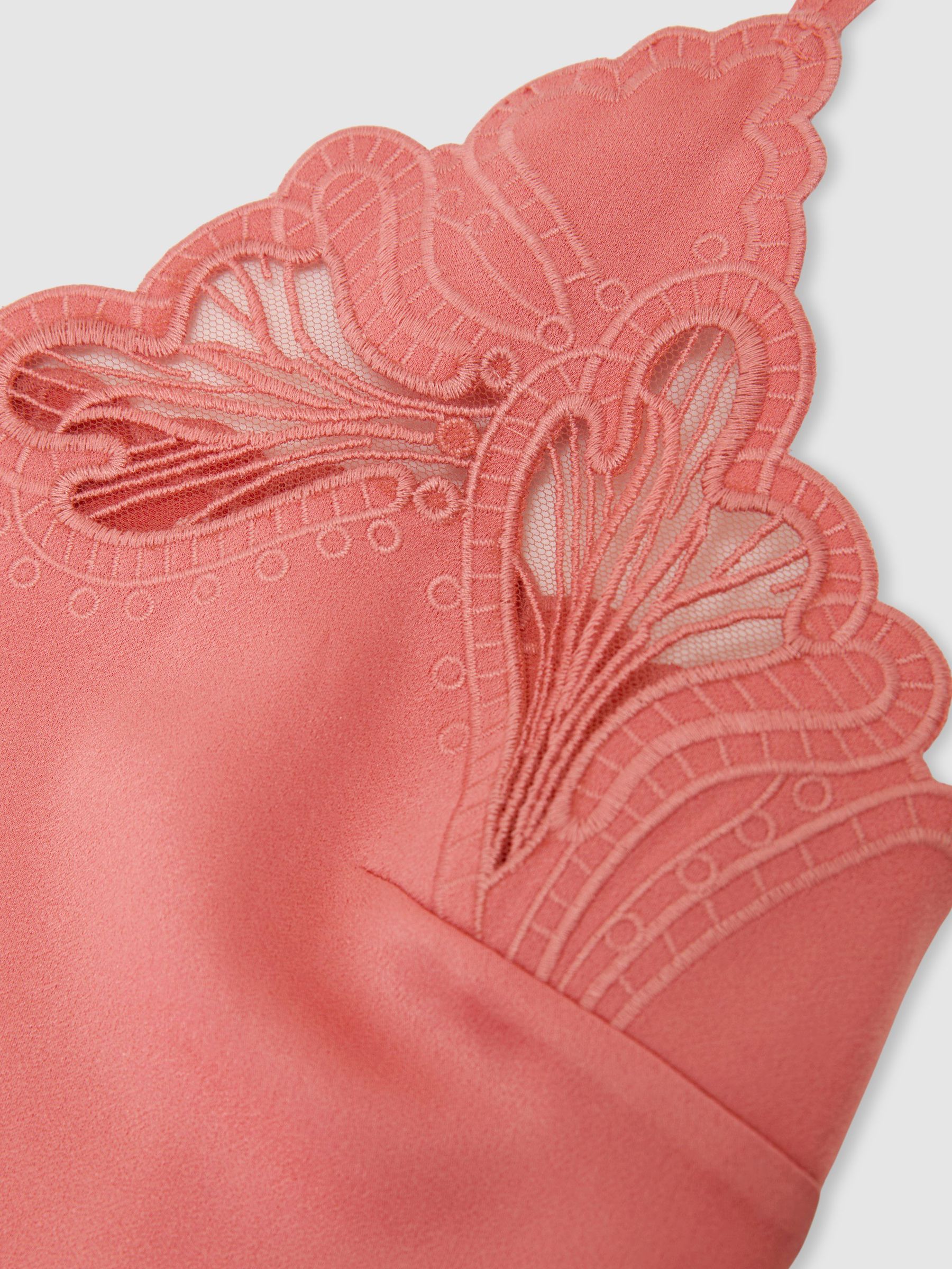 Satin Lace-Detail Cami Top in Coral Pink - image 3